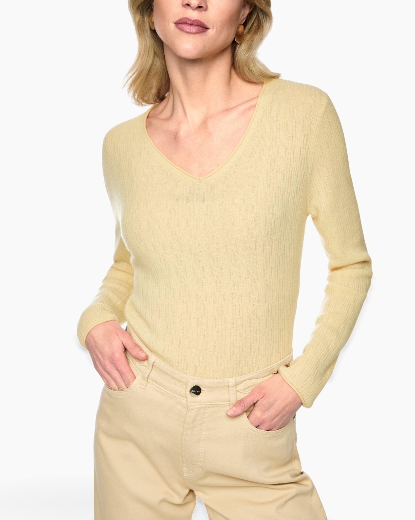 sweater, v-neck, beige, knit, long-sleeve