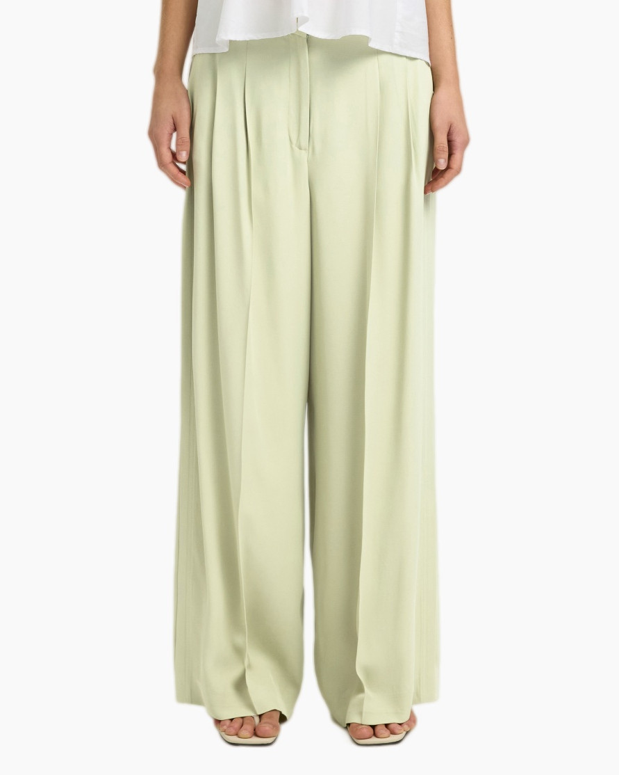 pants, wide-leg, pale-green, flowy, waistband