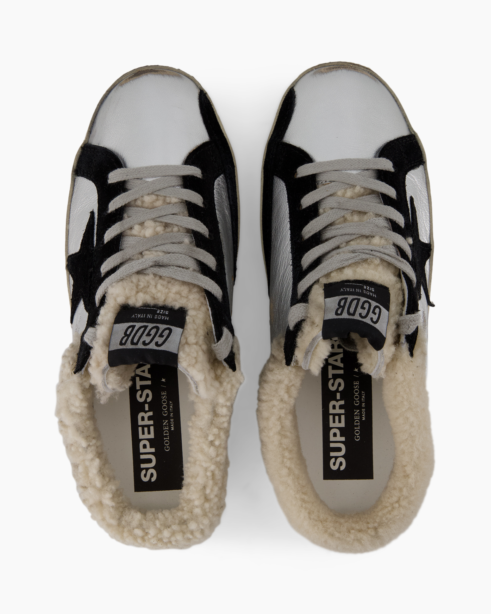 sneakers, leather, white, black, shearling