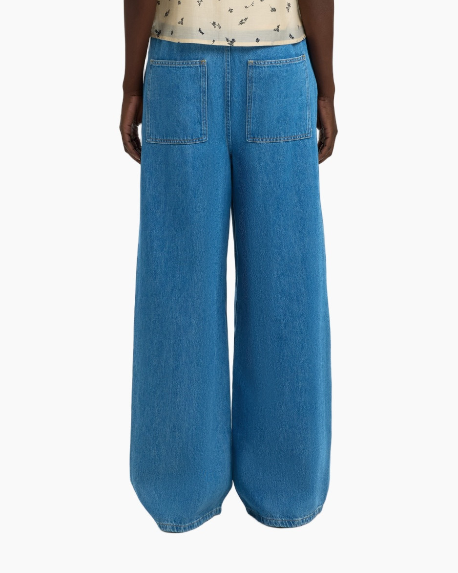 denim, wide-leg, pants, back pockets, blue