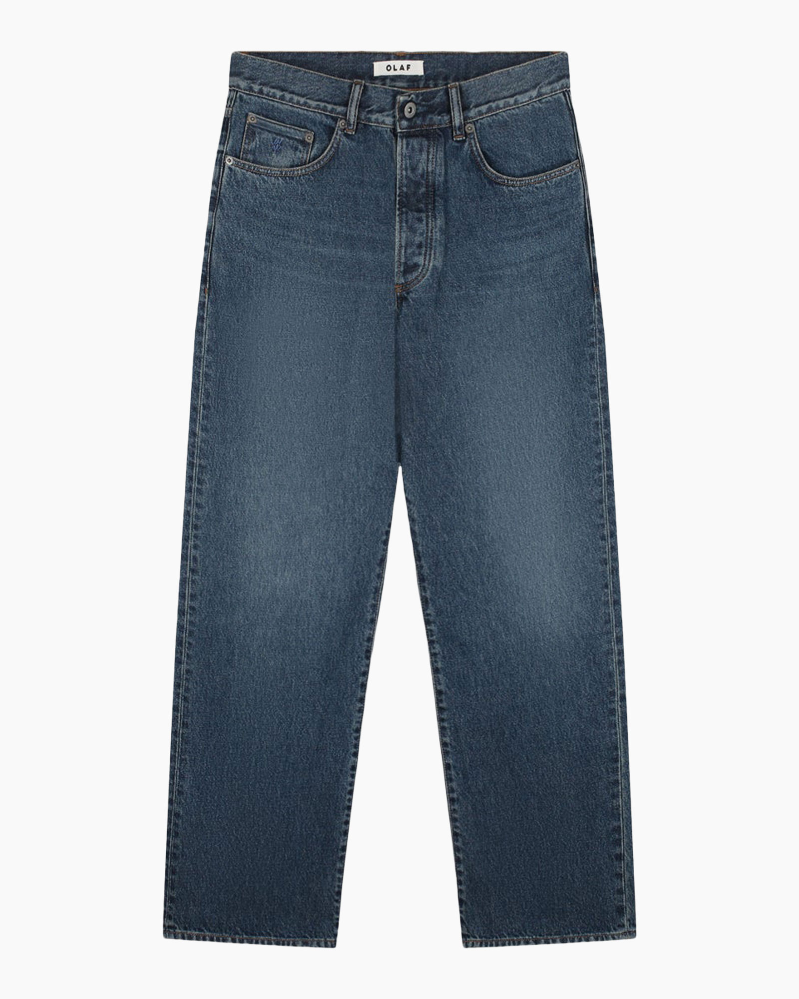 jeans, denim, straight leg, mid wash, pocketed