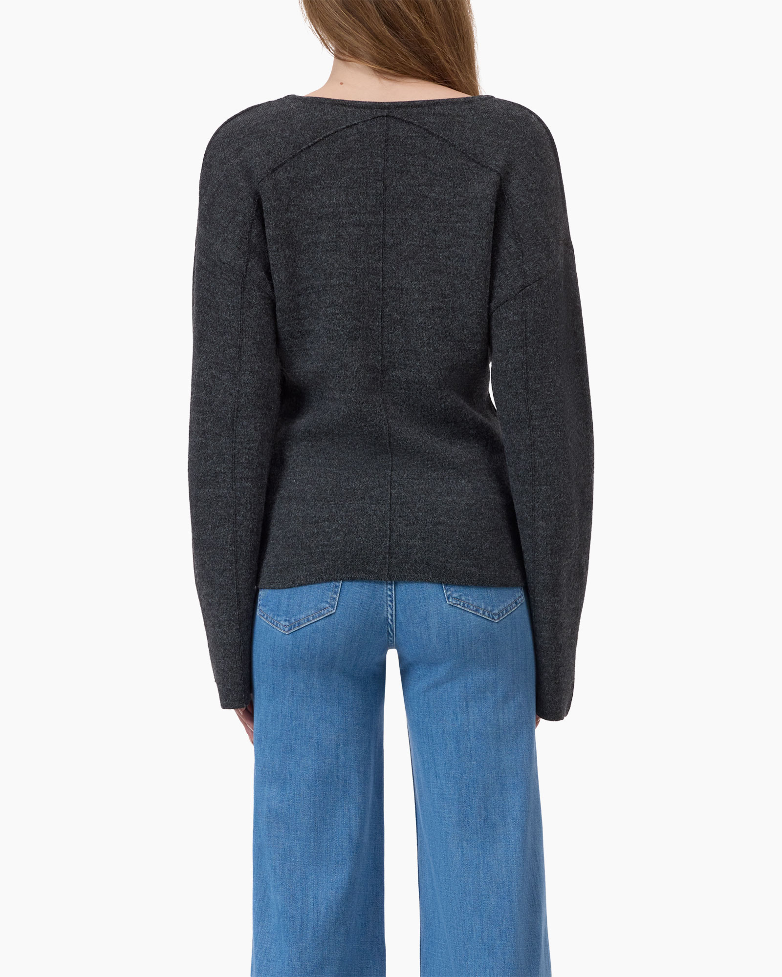 long-sleeve, dark-gray, knit, sweater, back-view