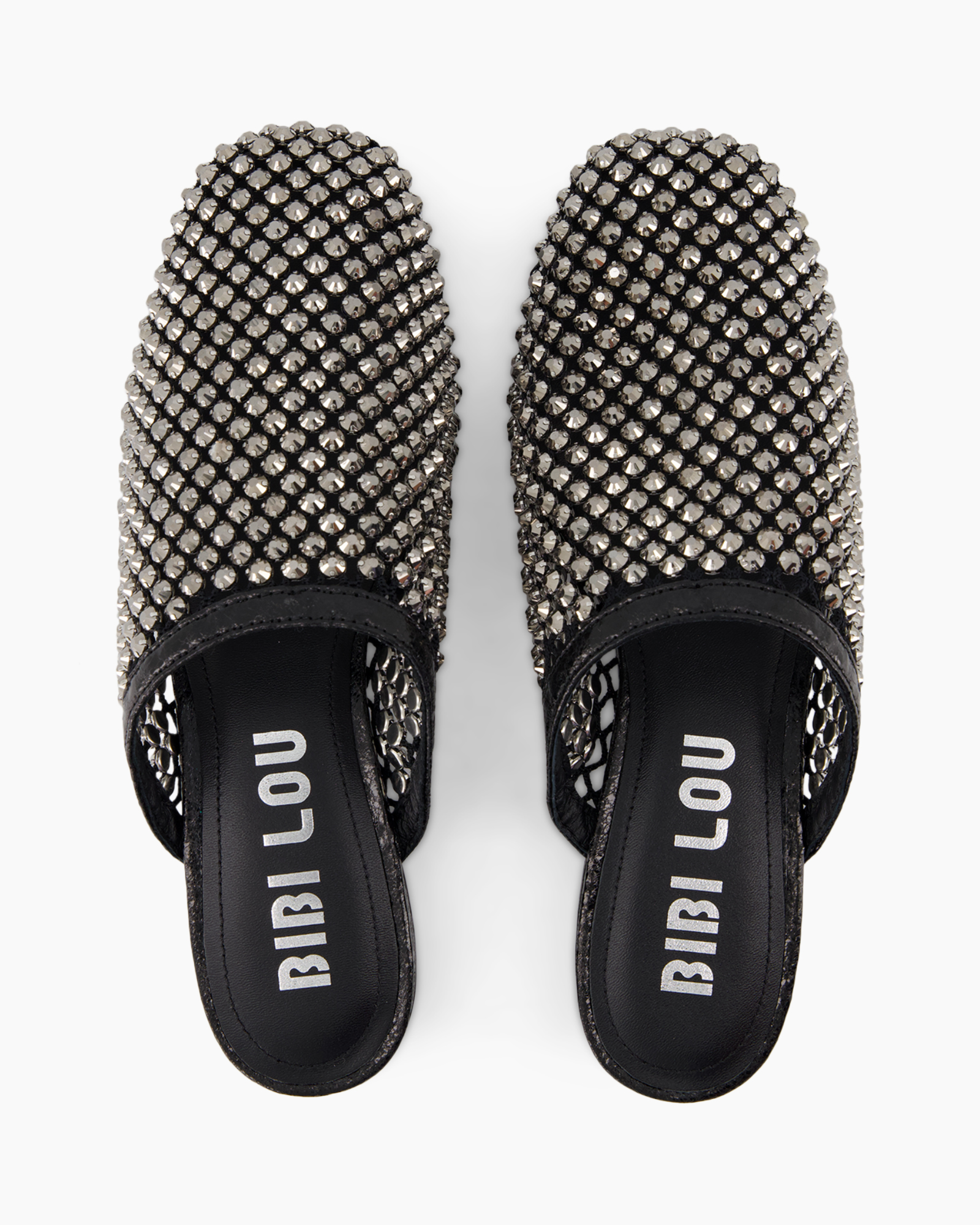 slippers, mule, embellished, metallic, black