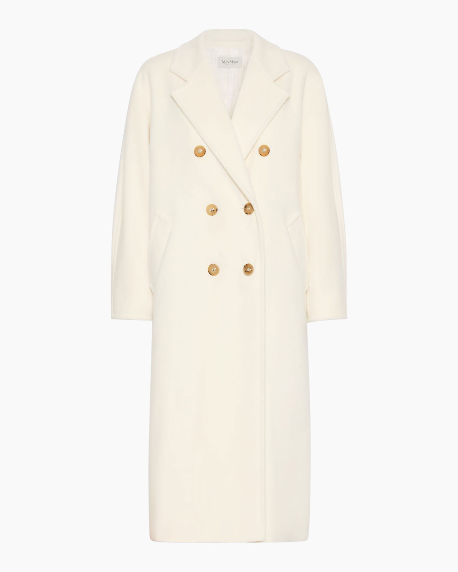 coat, double-breasted, cream, long, buttoned