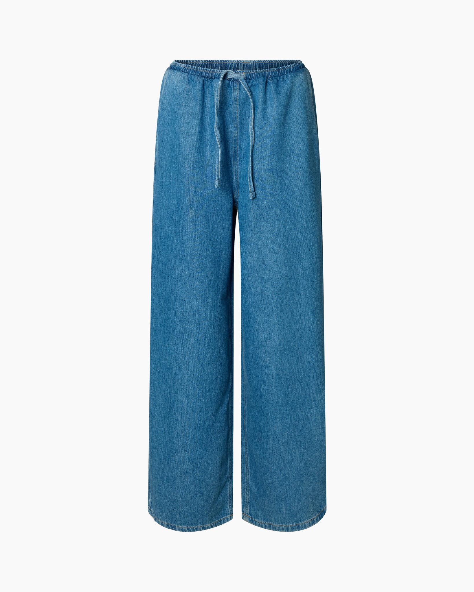 denim, pants, wide-leg, drawstring, blue