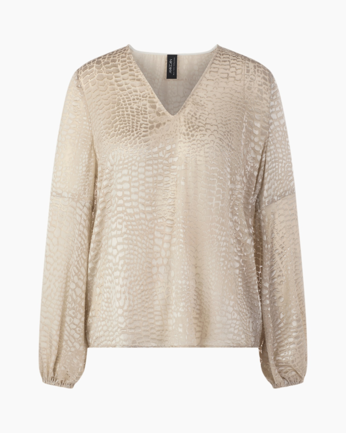 blouse, v-neck, longsleeve, beige, snake pattern