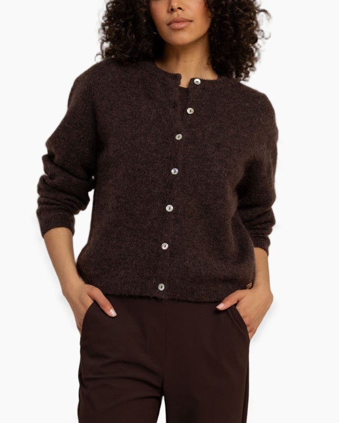 cardigan, long-sleeve, button-down, knit, brown