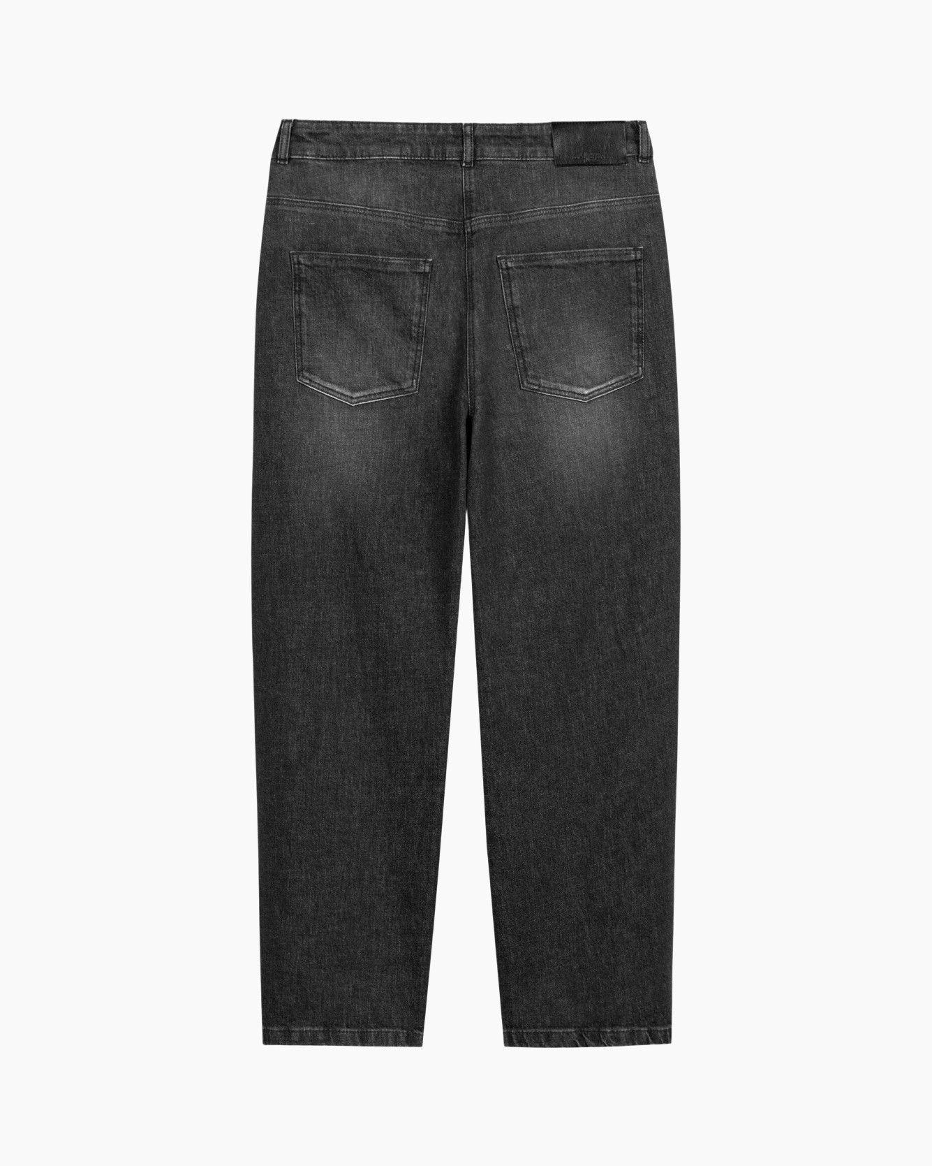 jeans, denim, dark wash, back pockets, loose fit