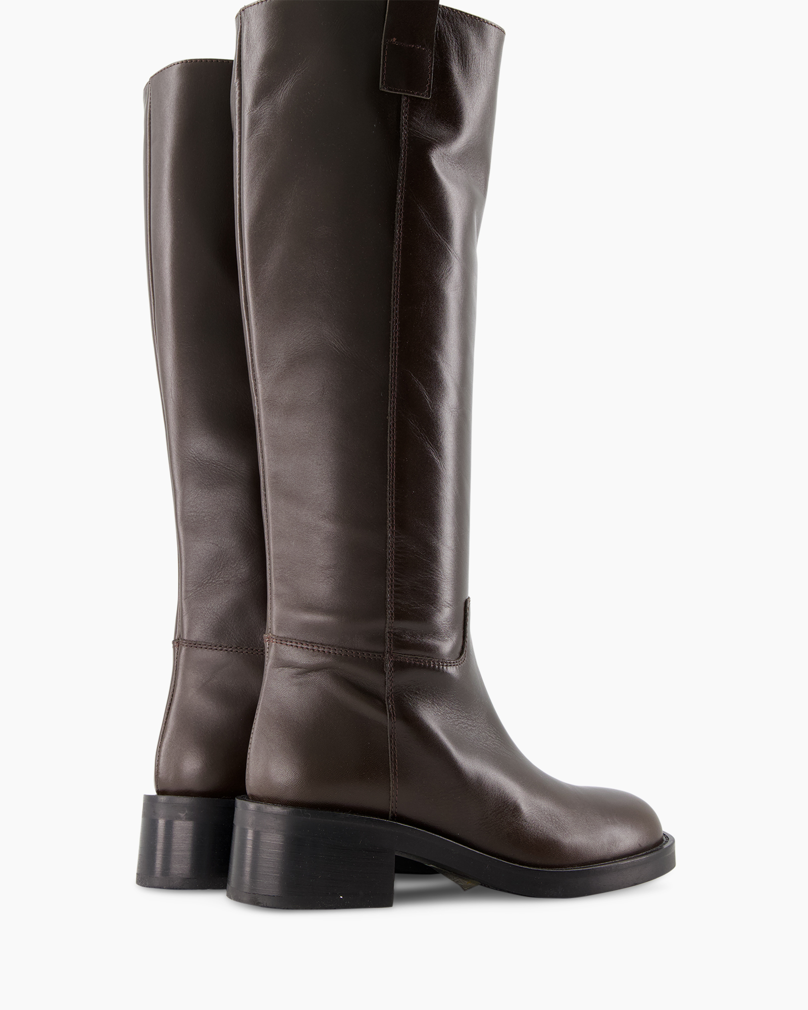 boots, knee-high, brown, leather, block heel