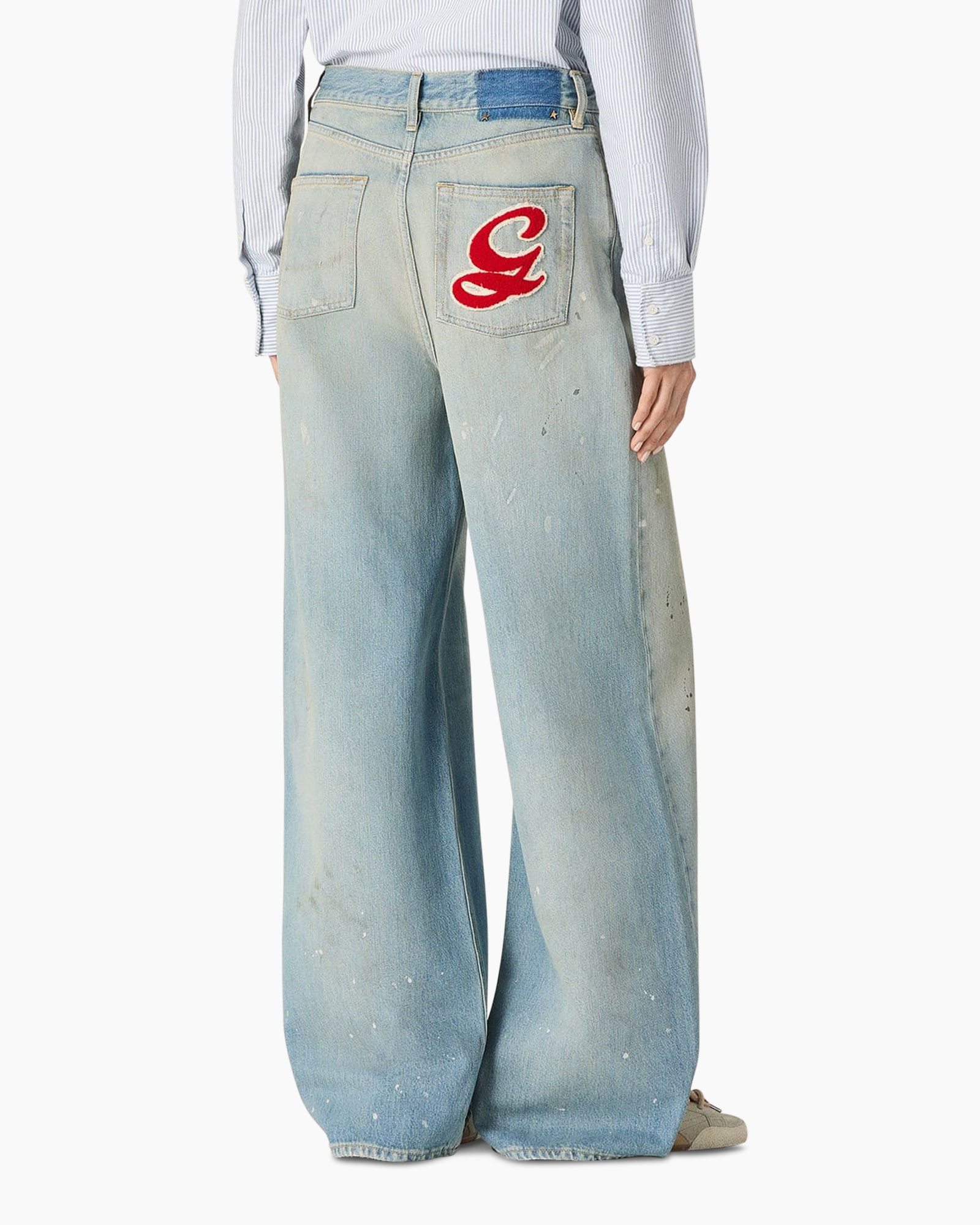 jeans, wide_leg, distressed, blue, pocket embroidery