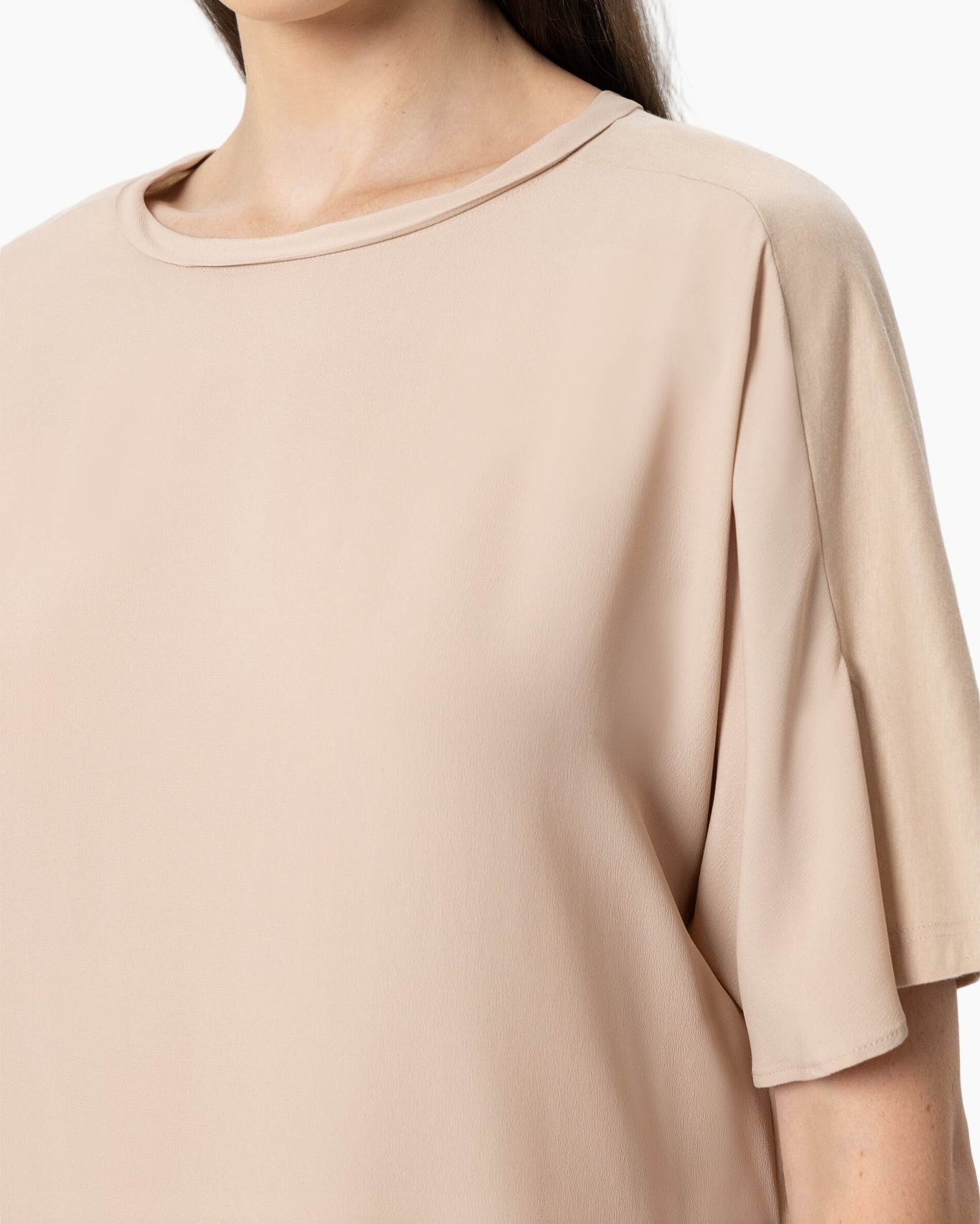 beige, t-shirt, short sleeve, round neckline, loose fit