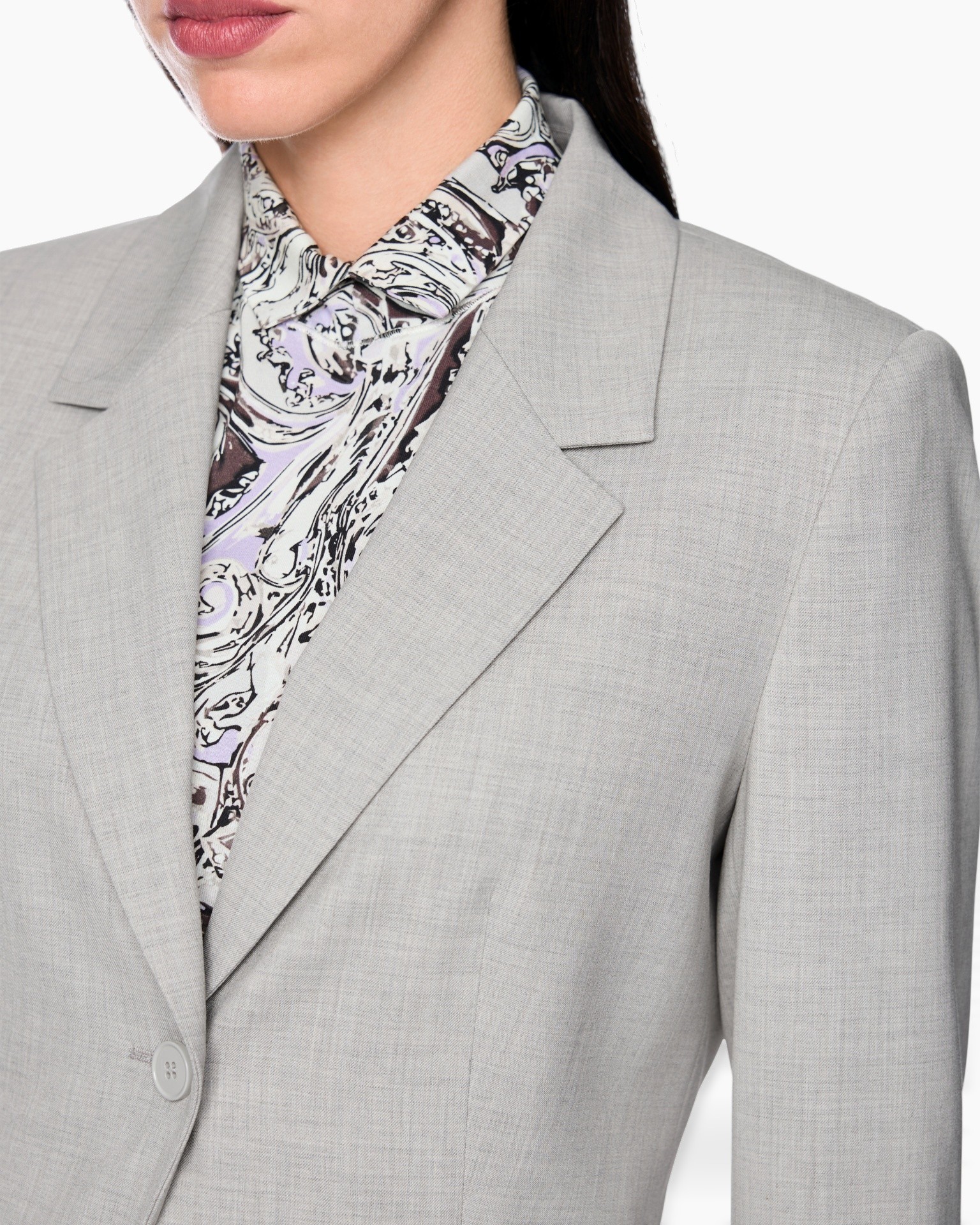 blazer, gray, lapel, single-breasted, buttoned