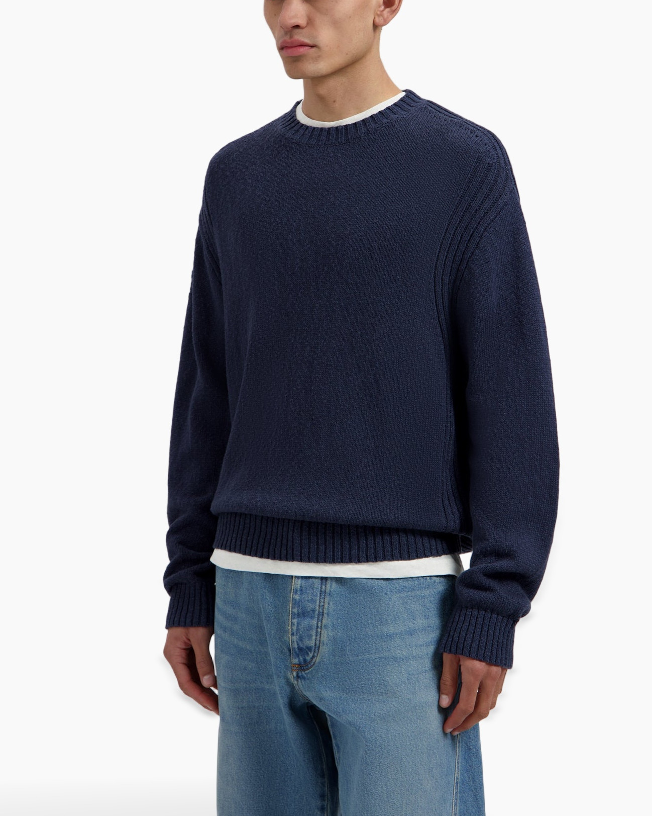 sweater, knit, navy, crew neck, layering