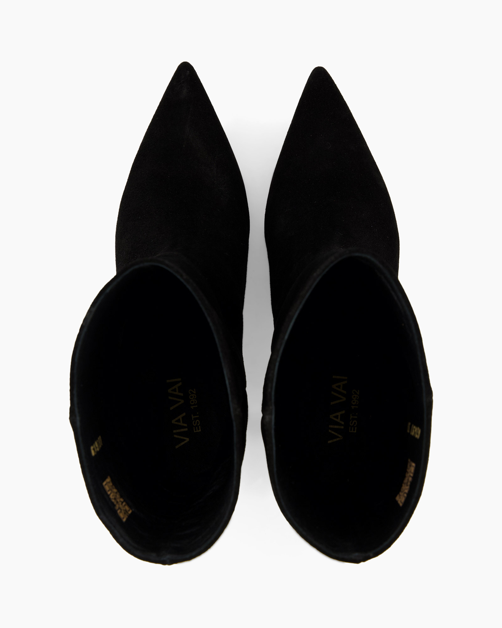 ankle boots, black suede, pointed toe, slim heel, women’s shoes