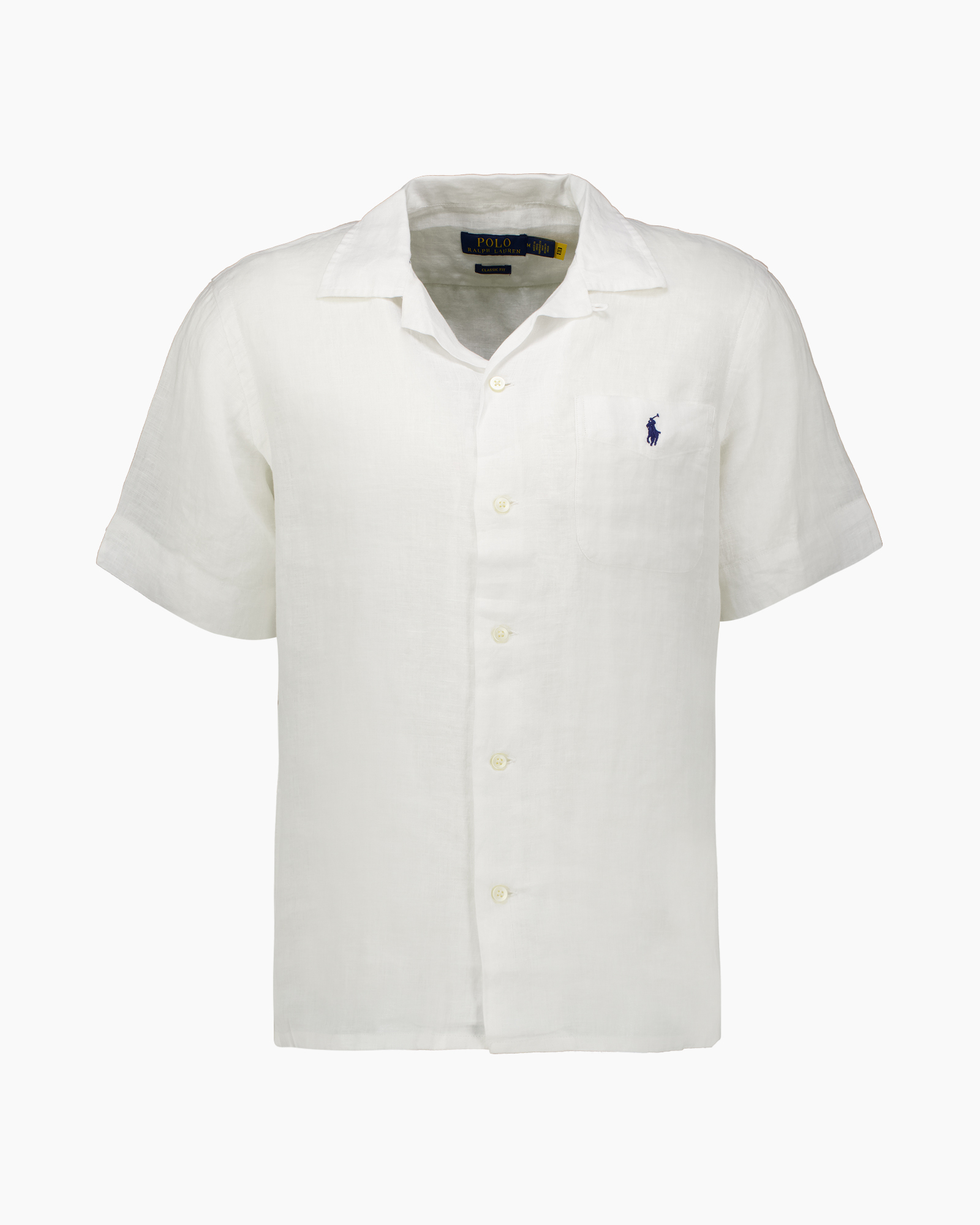 short-sleeve, linen, white, button-down, polo-logo