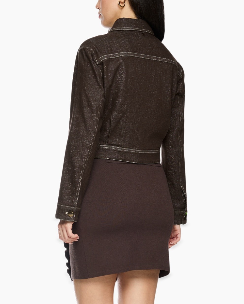 denim, jacket, brown, long-sleeve, mini-dress