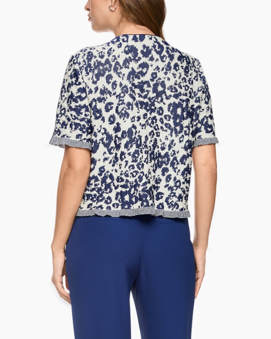 leopard print, knit top, short sleeve, blue, back view
