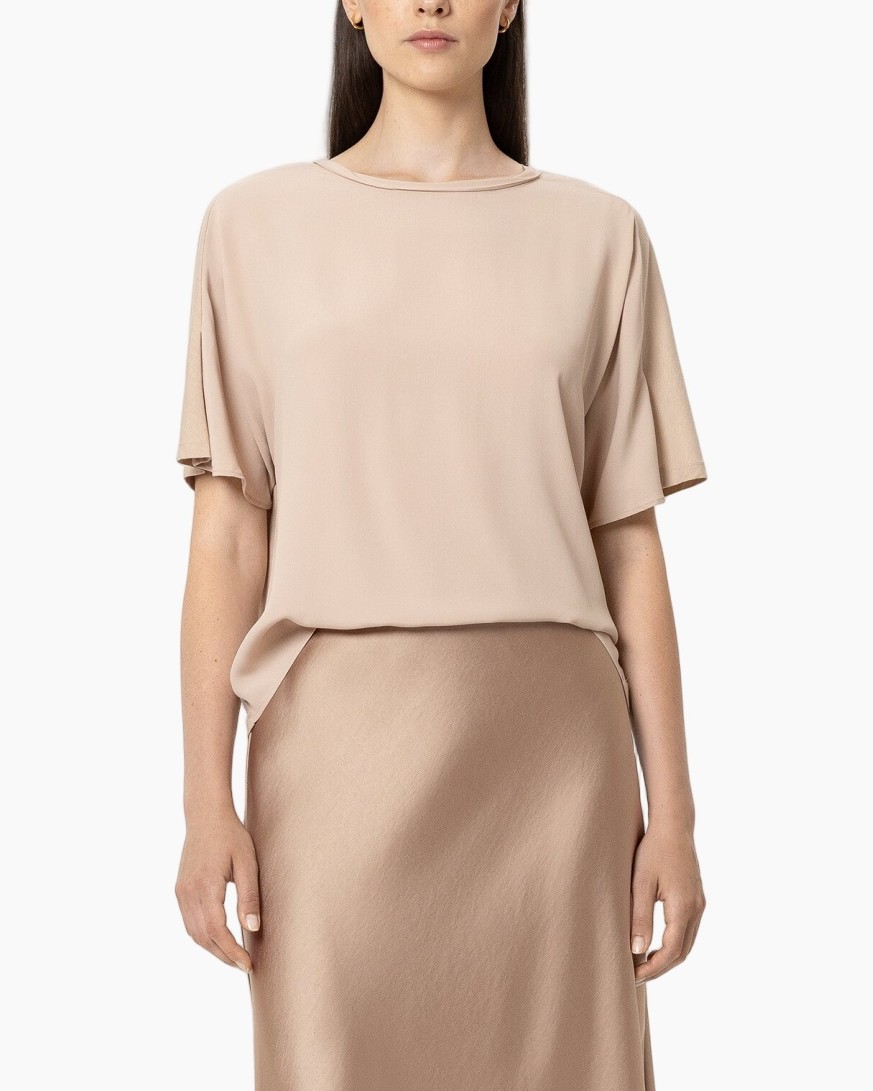 blouse, short sleeves, beige, soft fabric, round neck