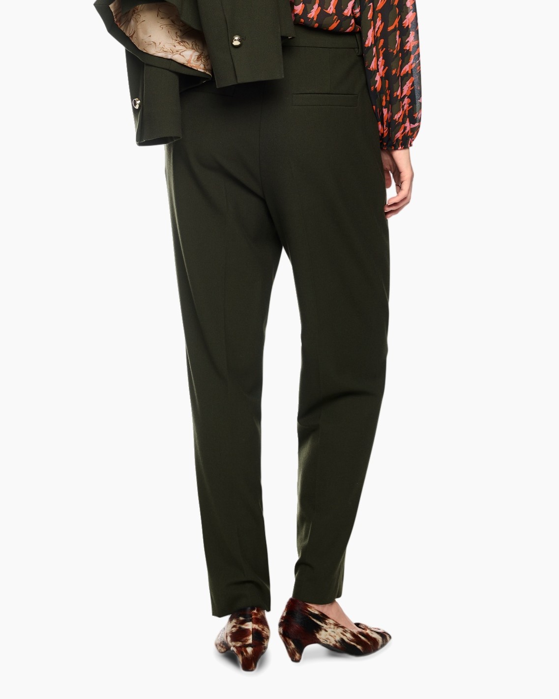 trousers, olive green, tailored, pocket, ankle length