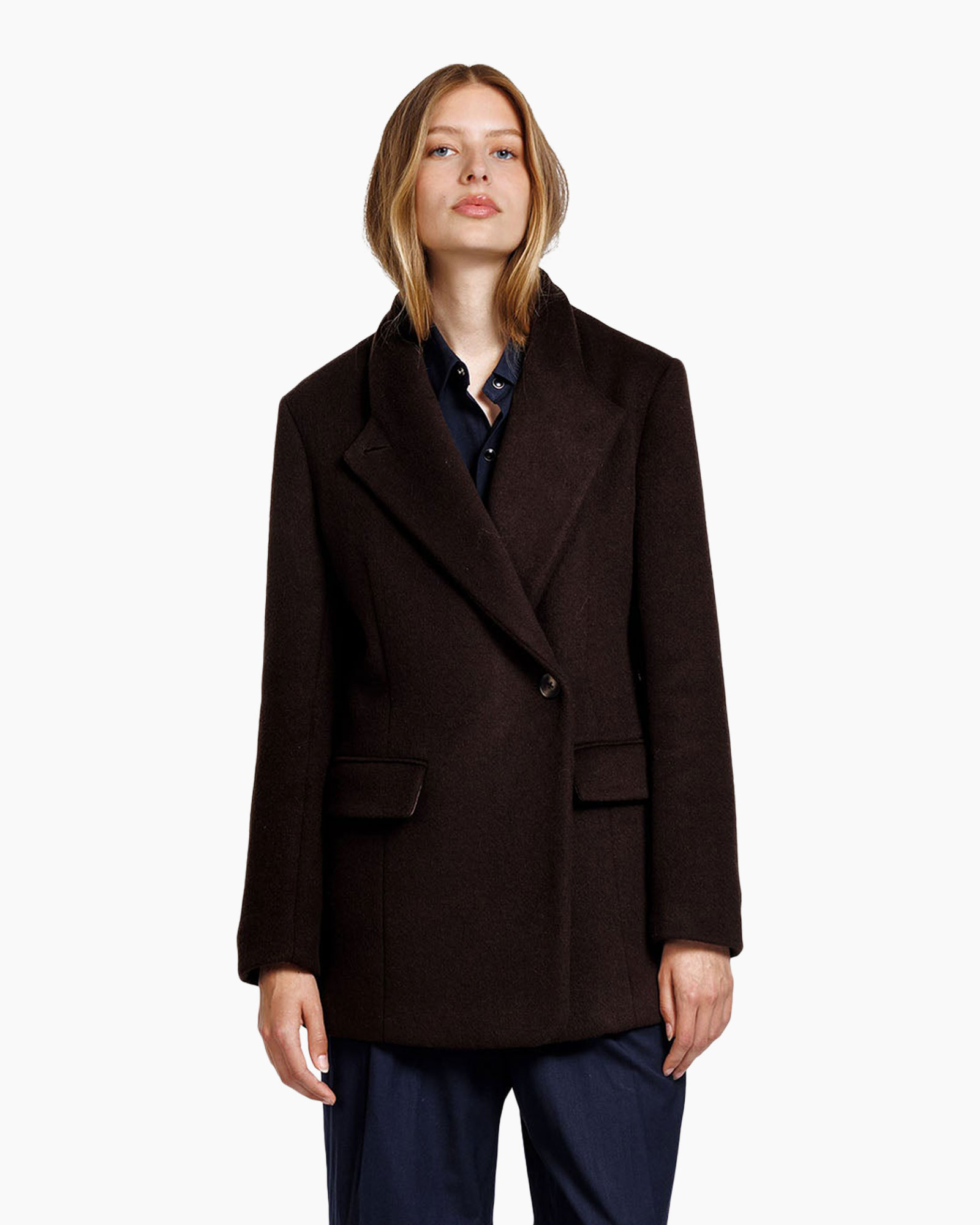 coat, blazer, brown, single-breasted, lapel