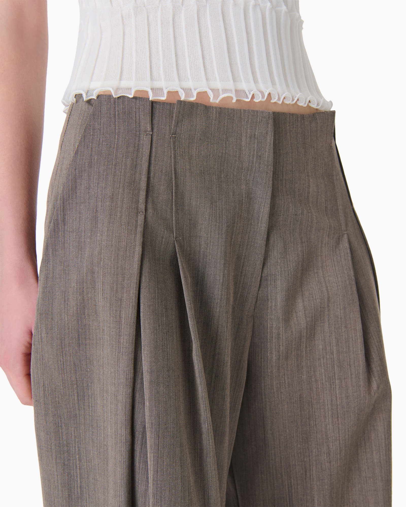 pants, trousers, pleated, gray, waistband