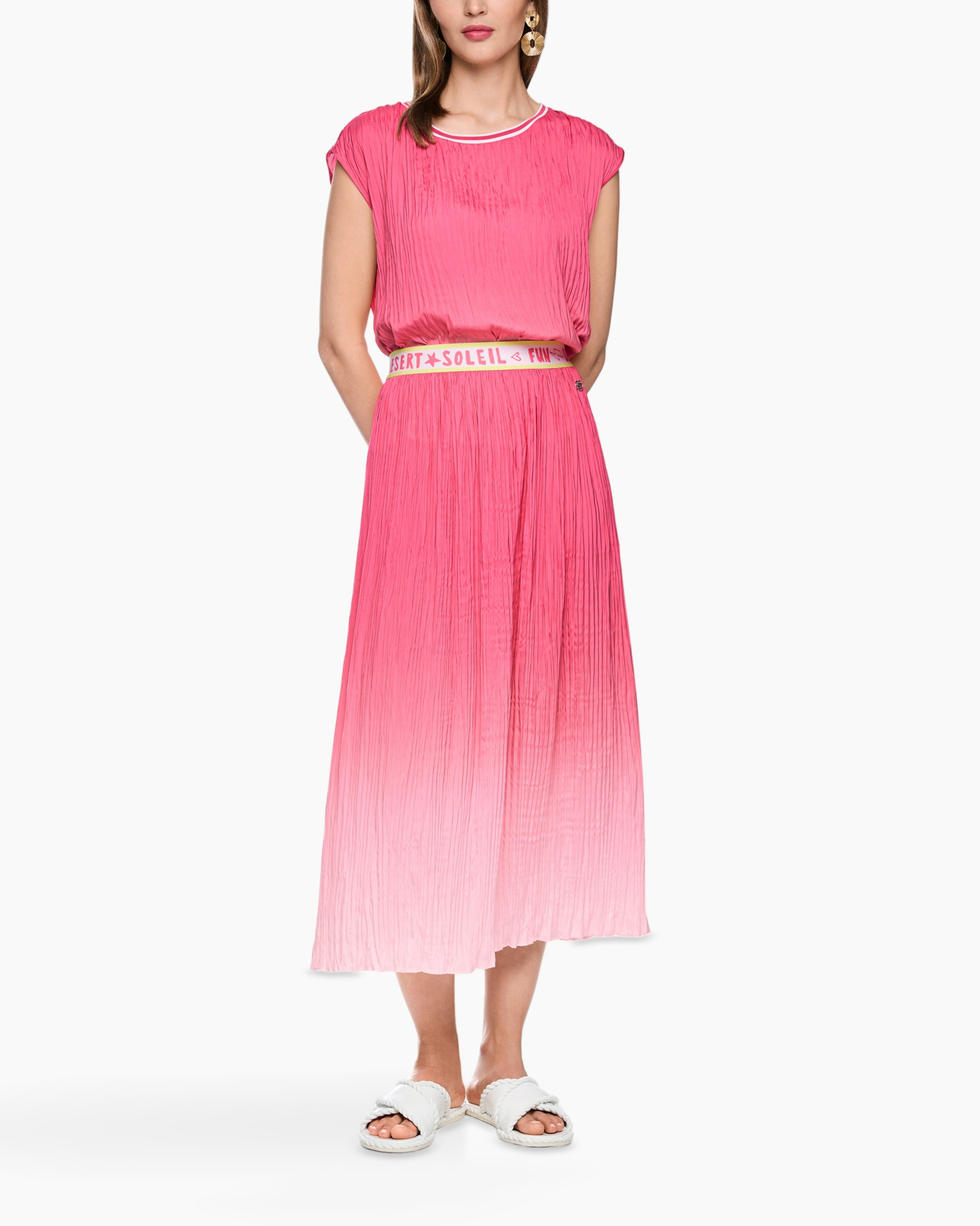 dress, crinkle, pink, maxi, belted
