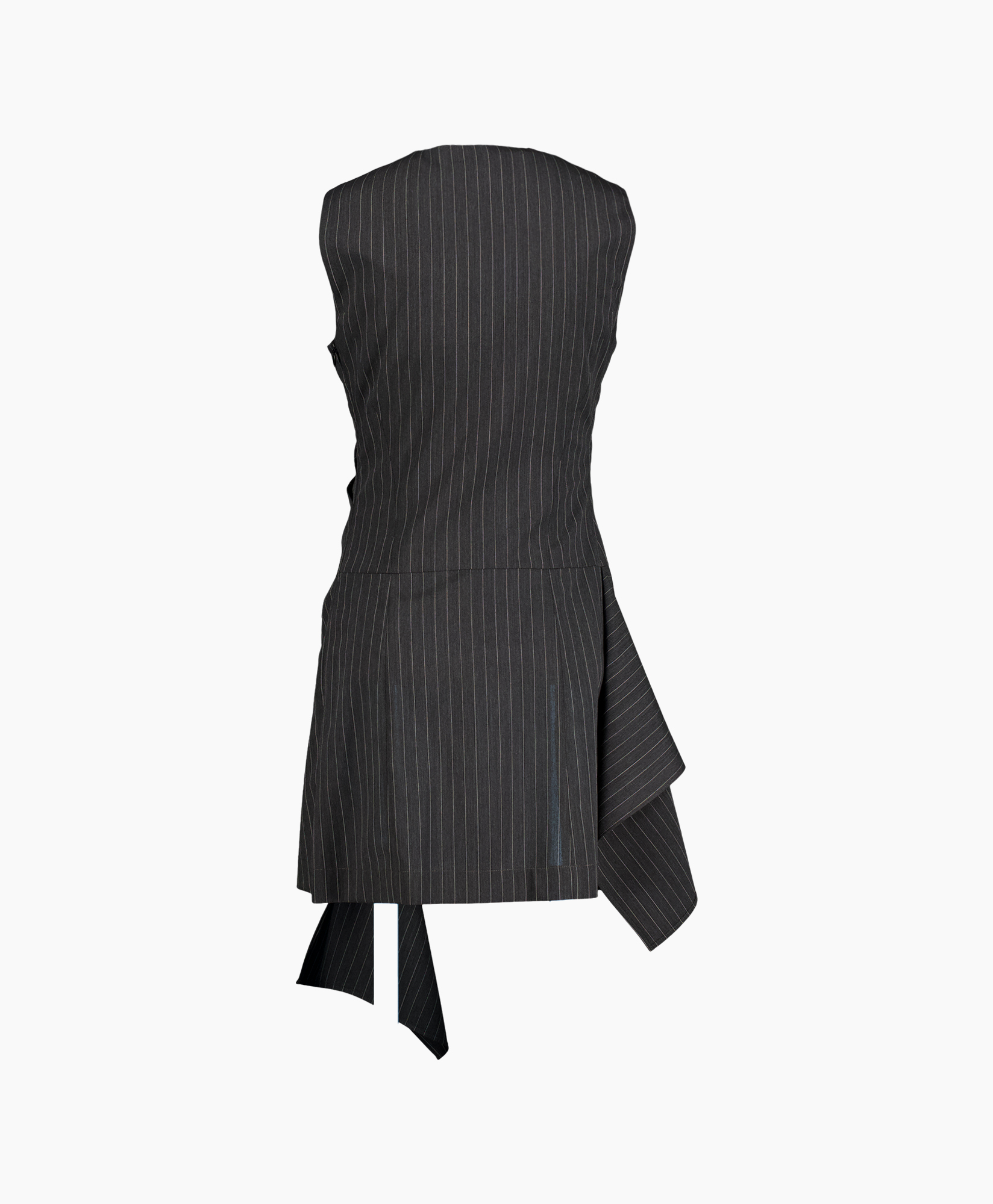 pinstripe, vest, belted, asymmetric, dark gray