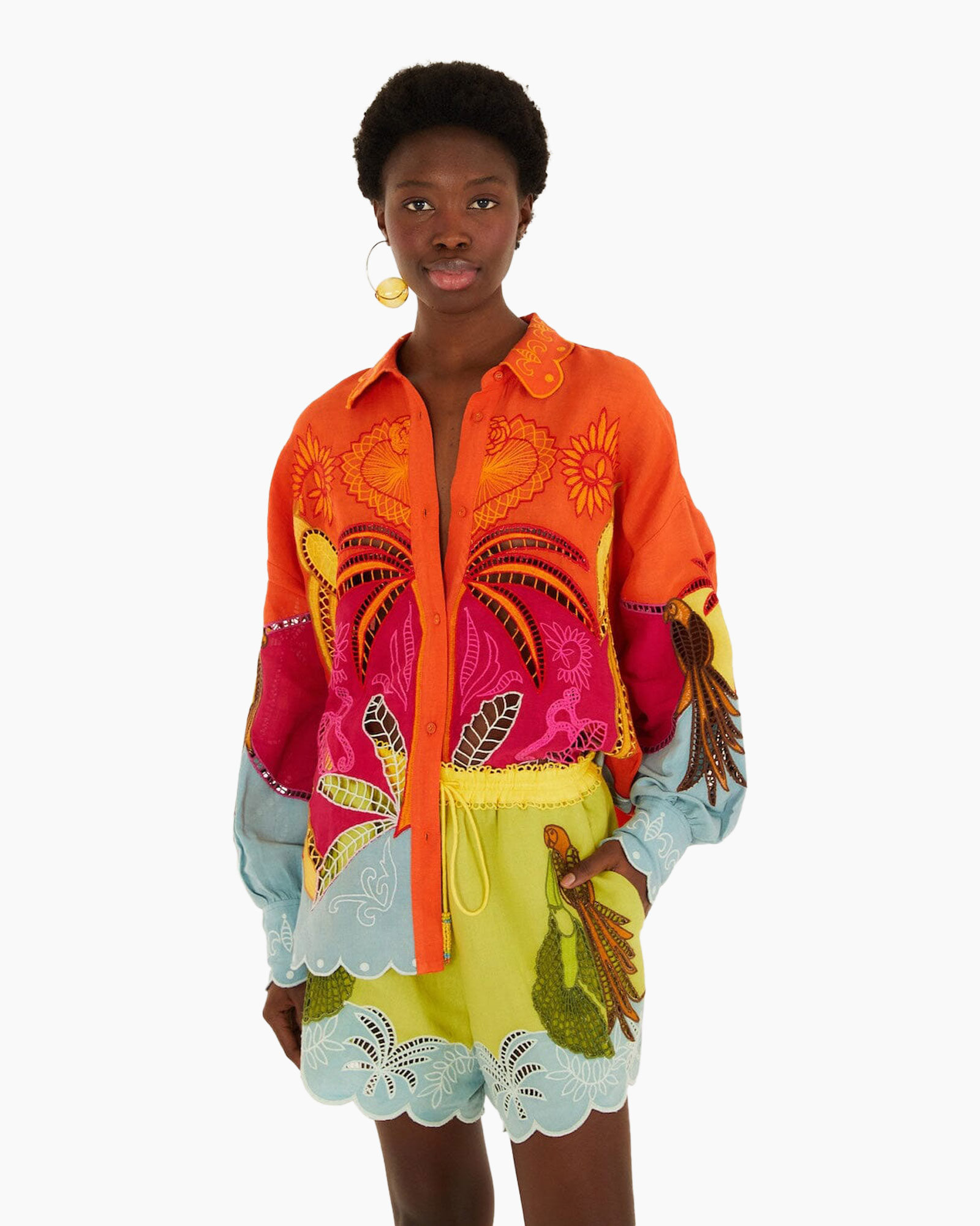 shirt, colorful, embroidery, long-sleeve, shorts