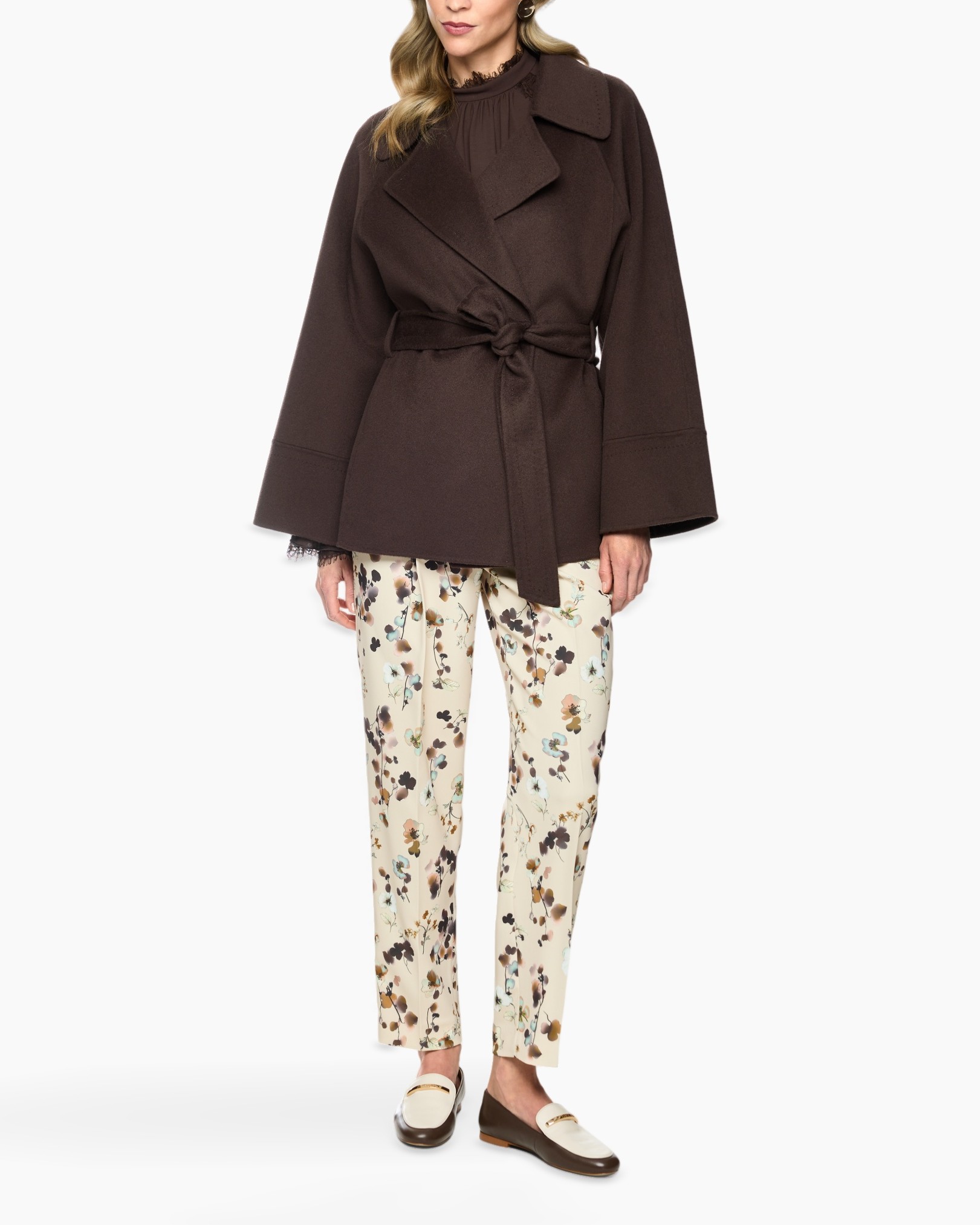 coat, wrap, belted, brown, wide-sleeve