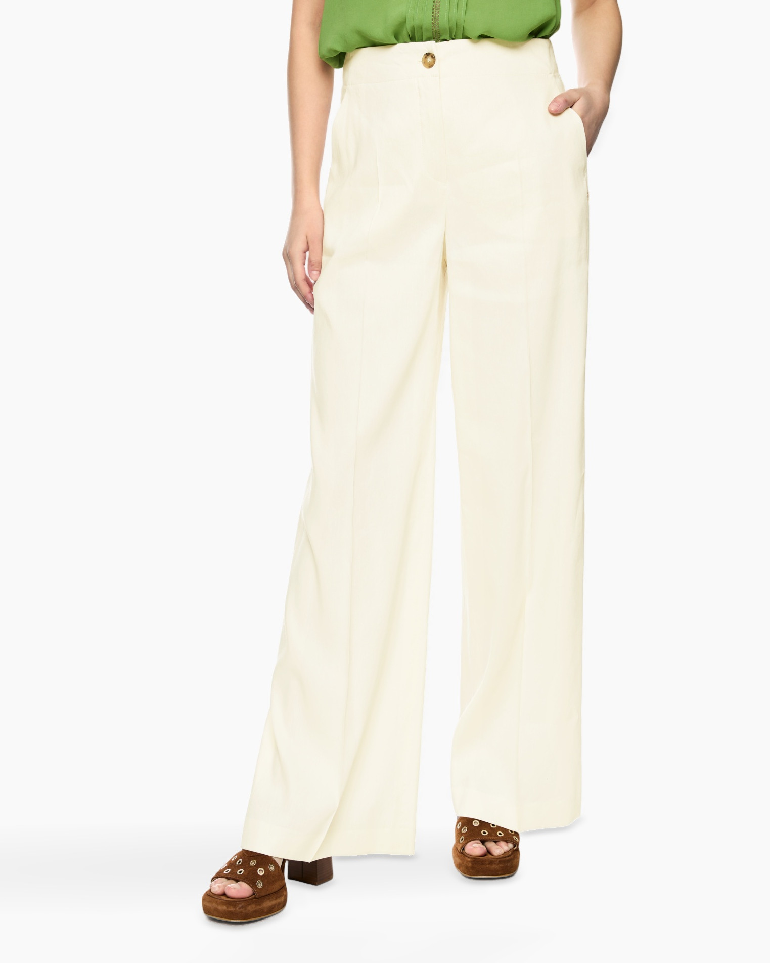 pants, wide-leg, cream, trousers, high-waisted