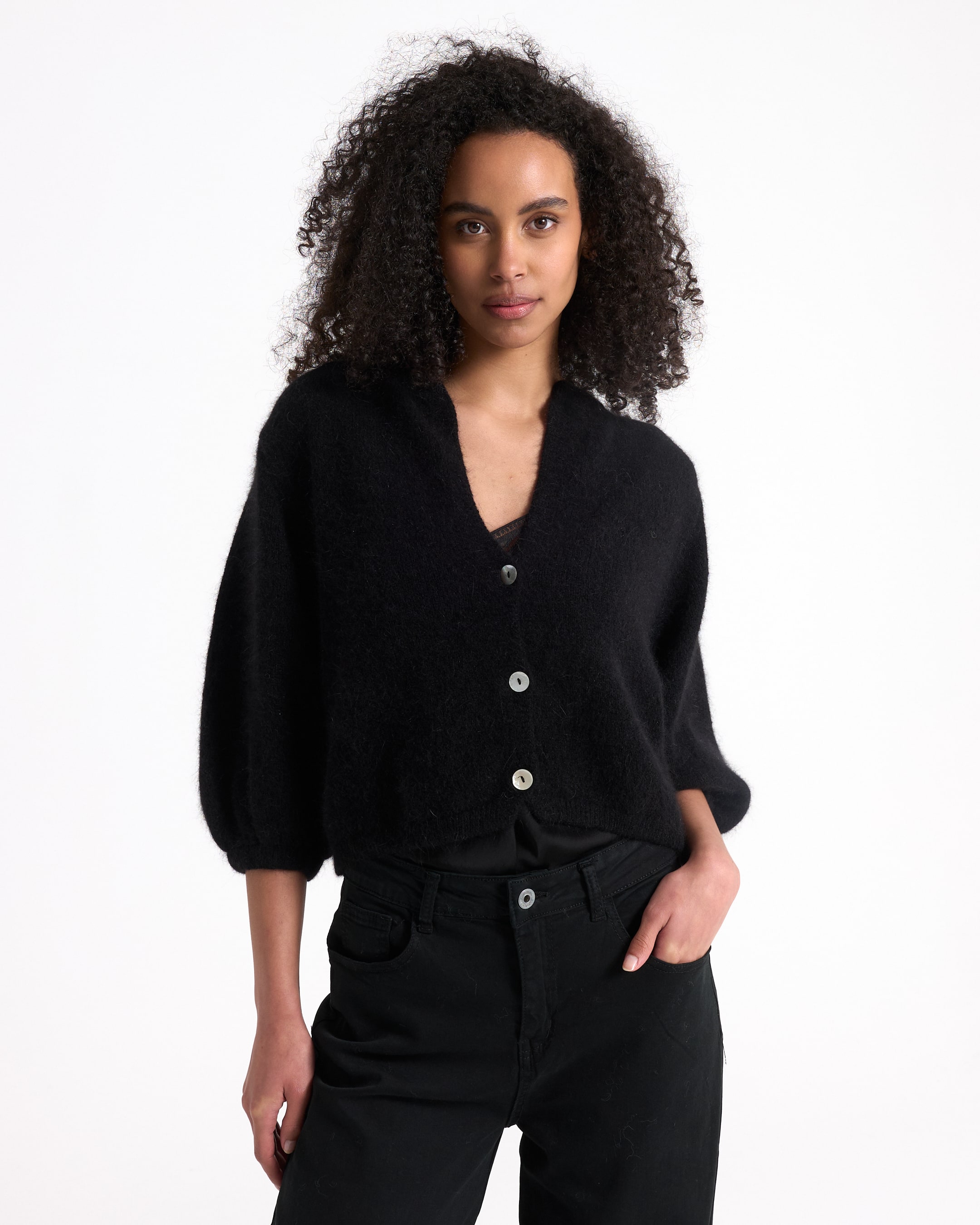 cardigan,  buttoned,  black,  sweater,  knit top