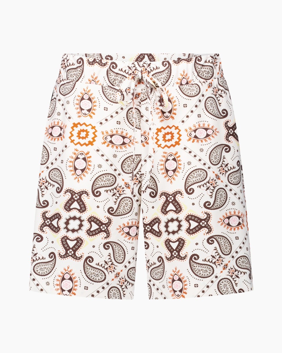 shorts, paisley, pattern, drawstring, white