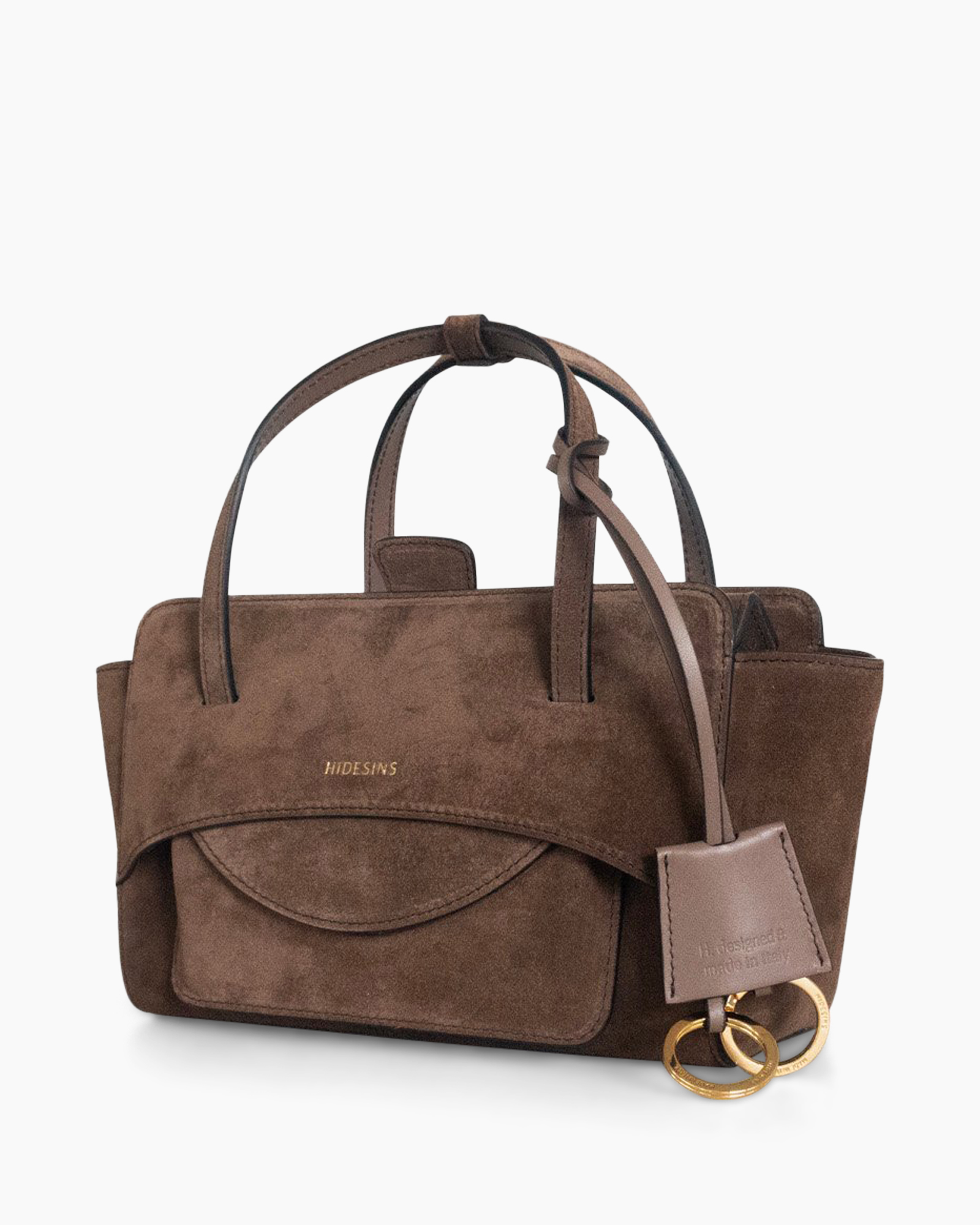 handbag, bag, brown, suede, double handles