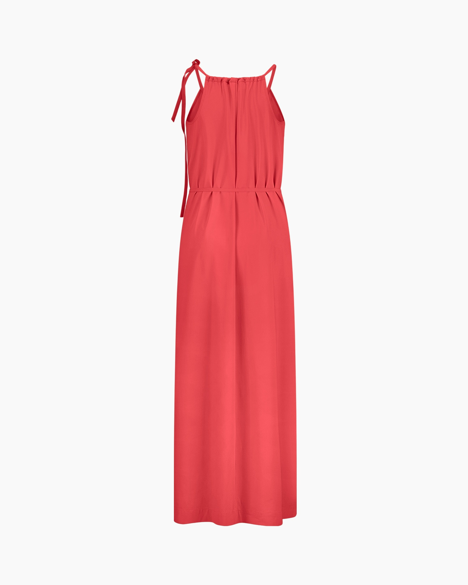 dress, long, sleeveless, waist belt, solid color