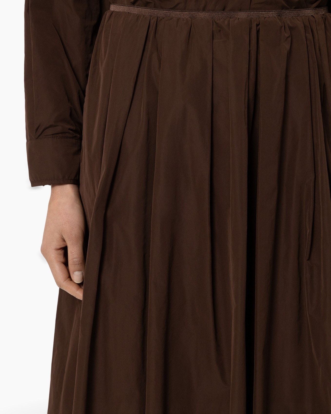 brown, dress, skirt, long, gathered