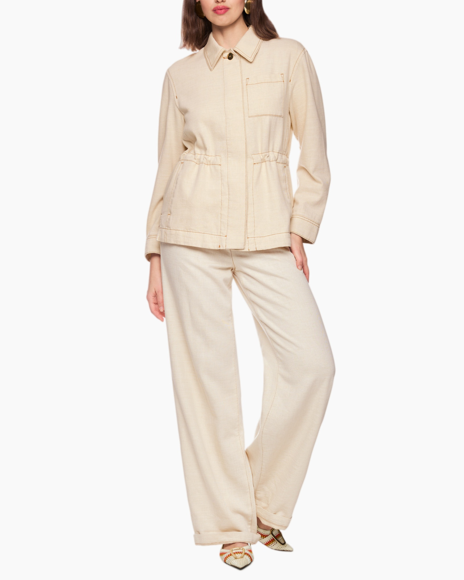 beige, jacket, pants, set, pockets