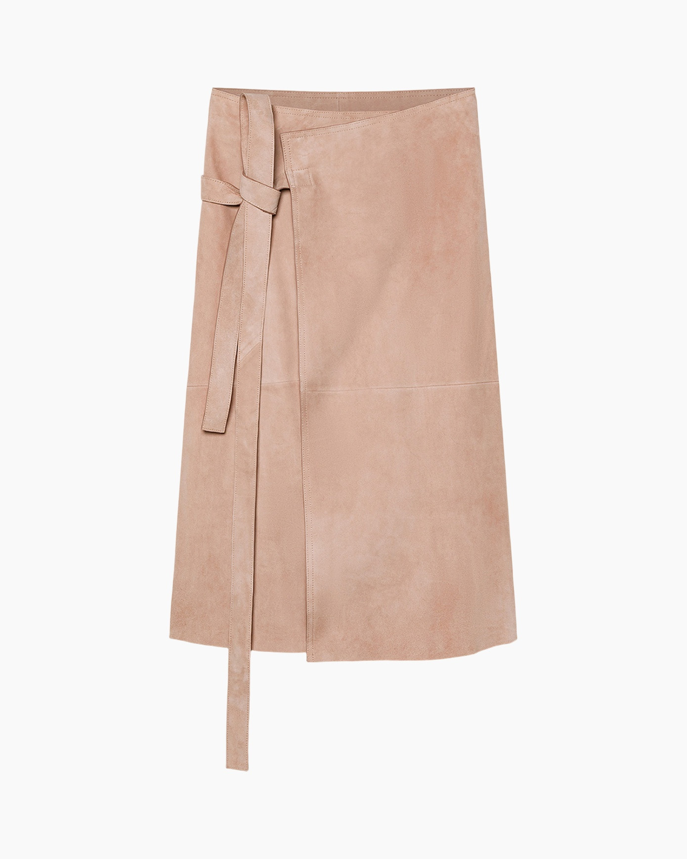 skirt, wrap, suede, tan, knee-length
