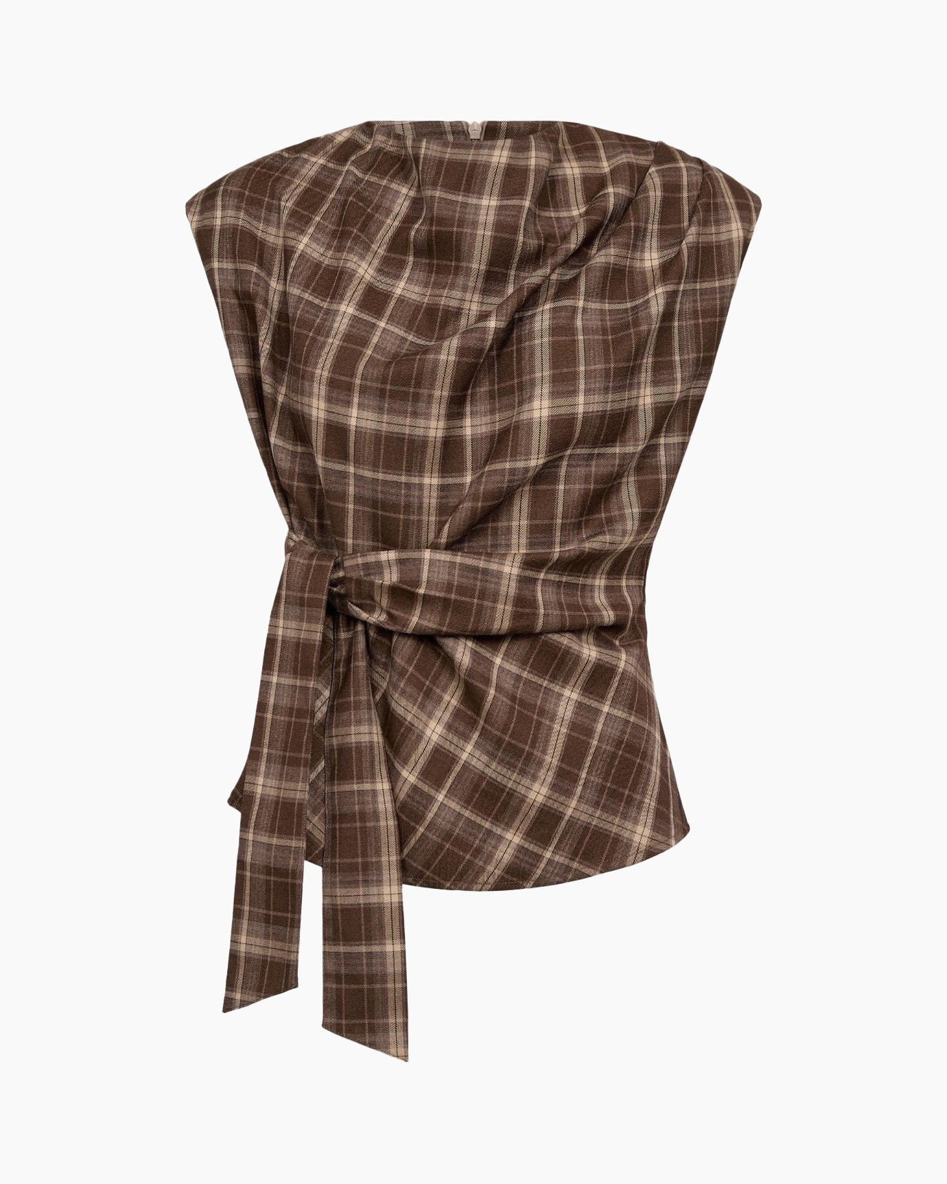 top, plaid, wrap, tied, brown