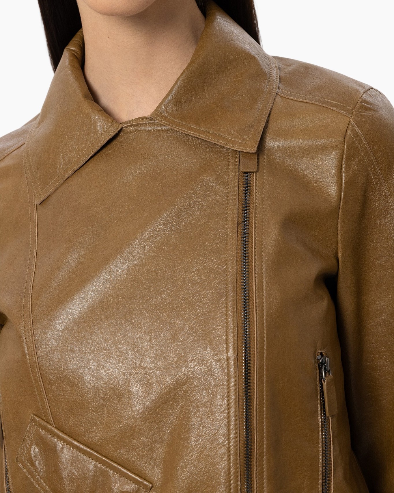 leather jacket, biker jacket, zippers, tan, collar