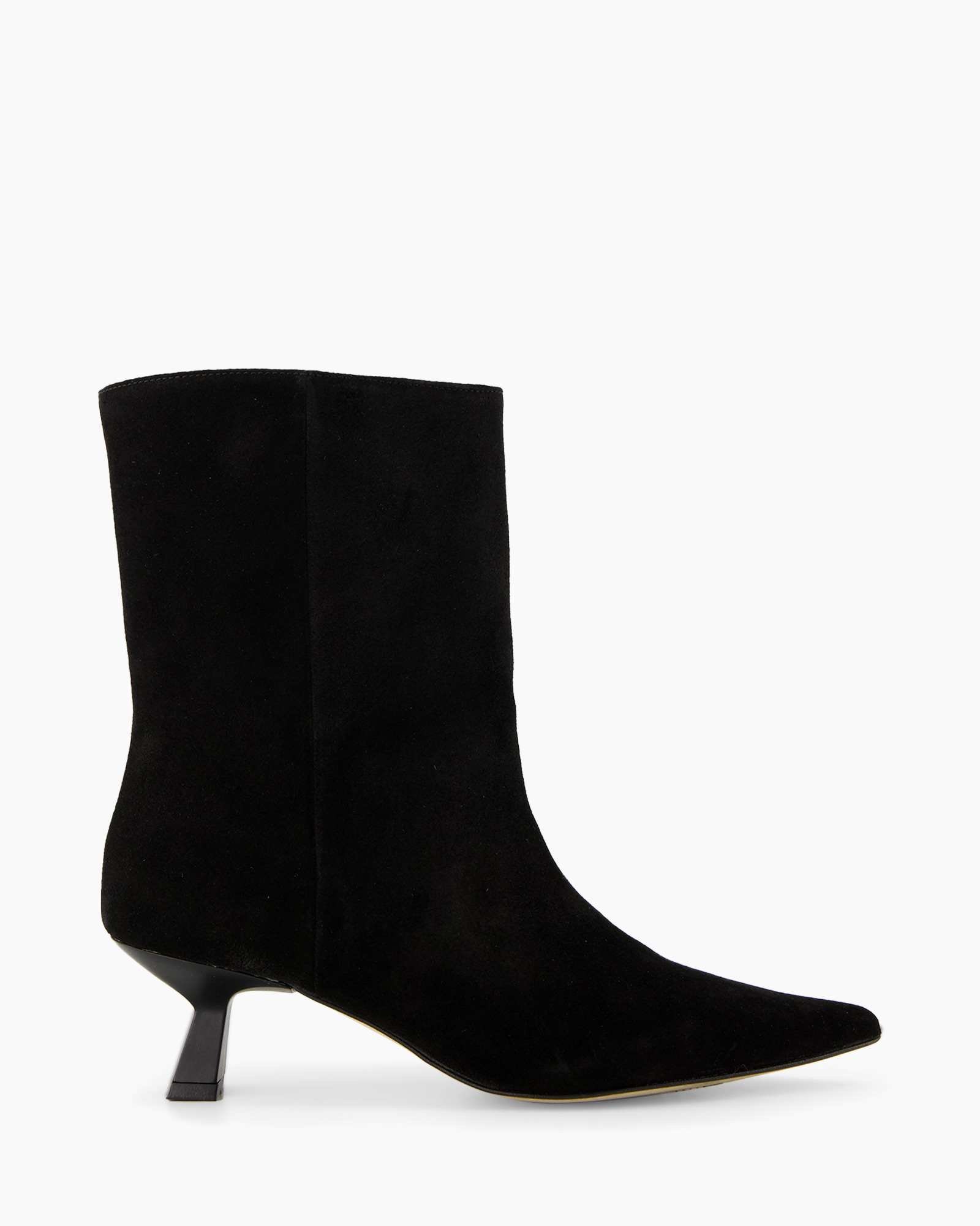 boot, ankle boot, black, suede, kitten heel