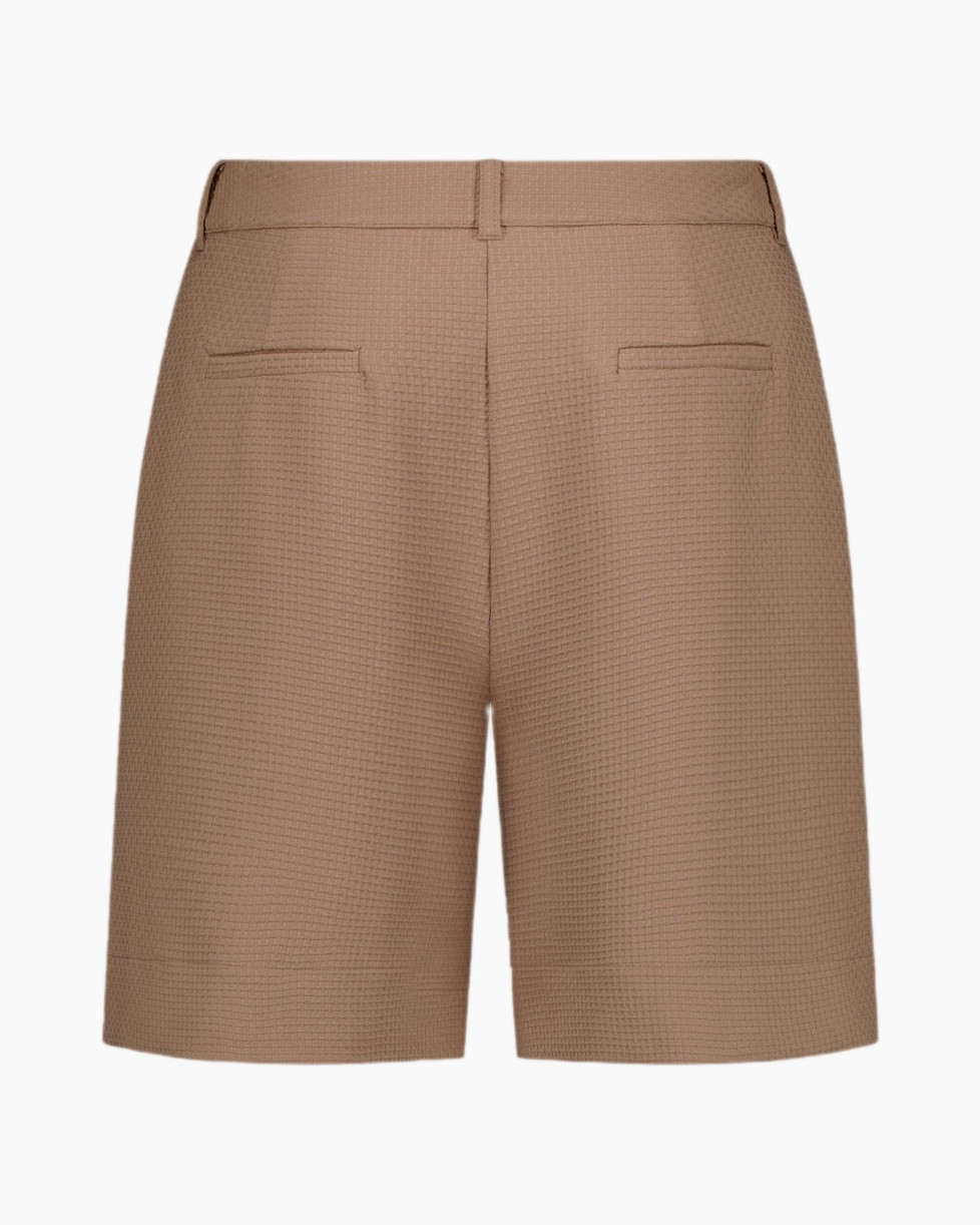 shorts, beige, woven, waisted, mid-length