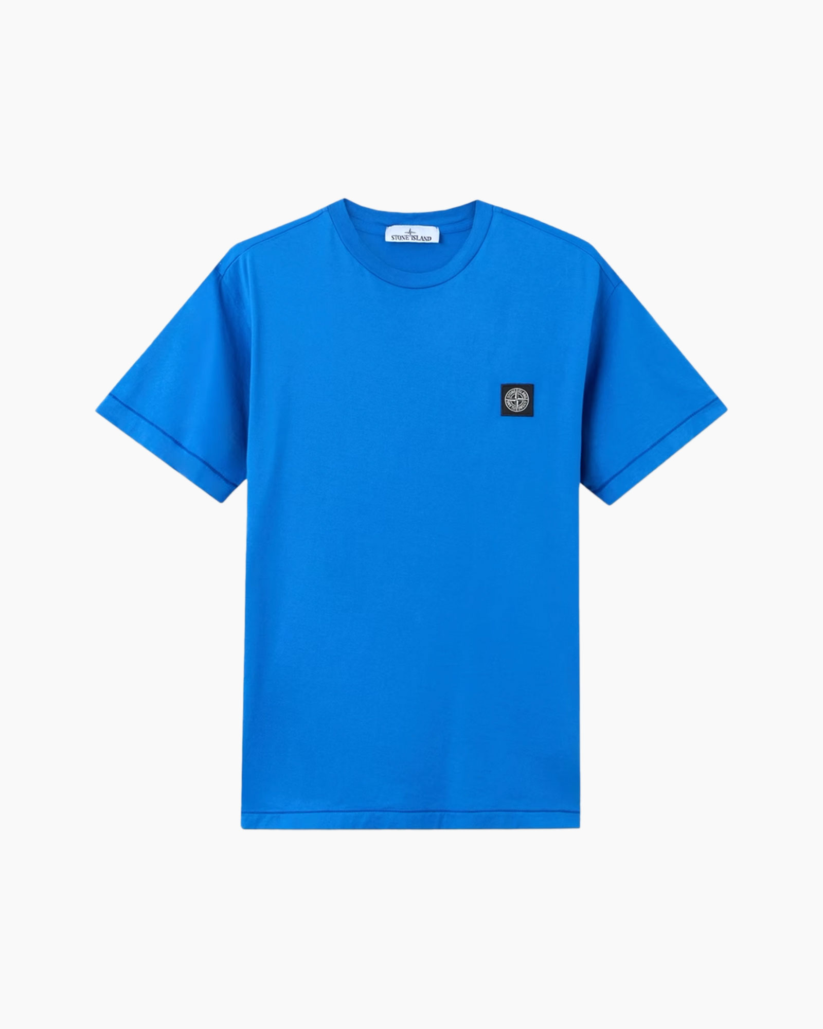 t-shirt, short sleeves, blue, round neck, logo patch