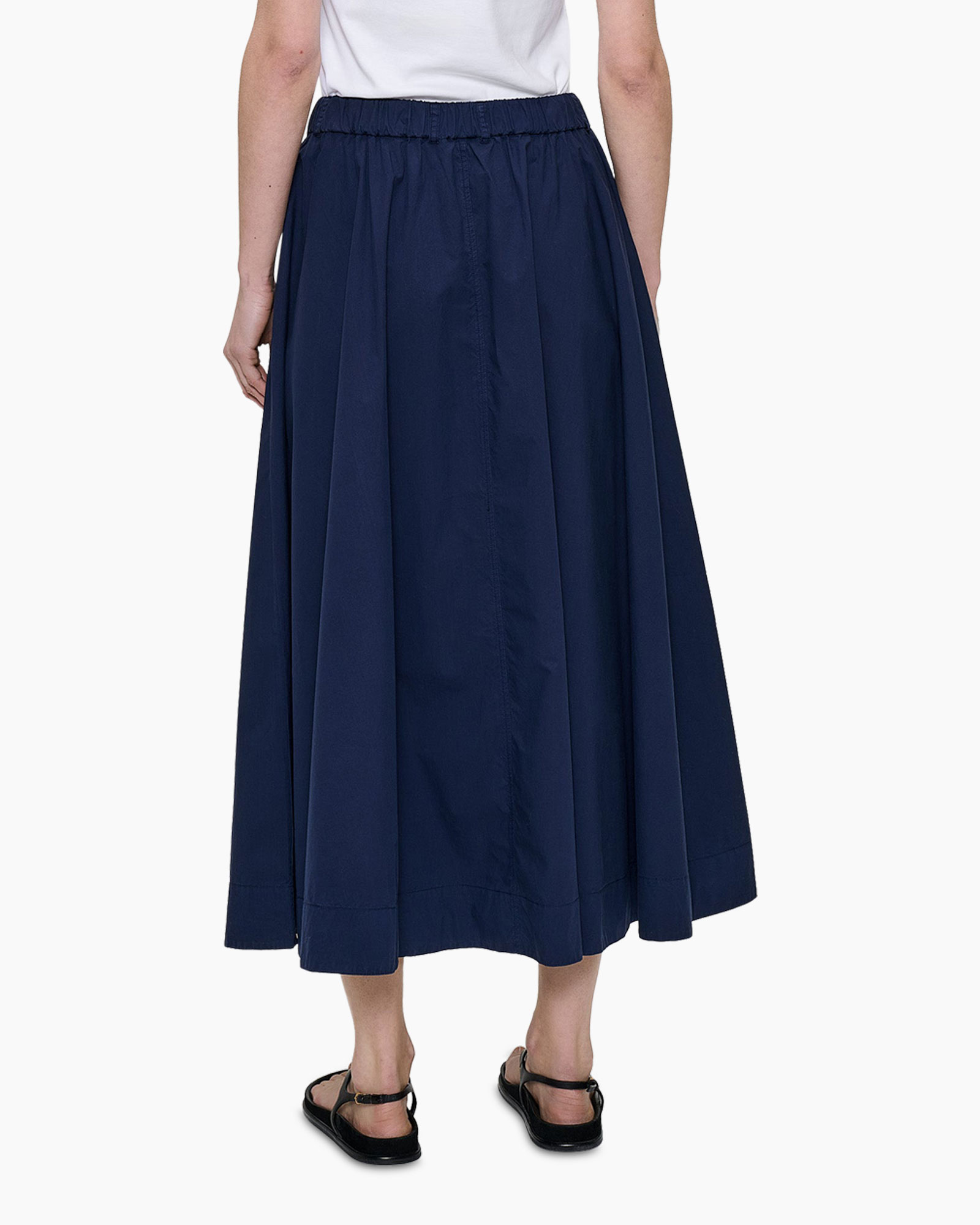 skirt, long, navy, elastic waist, waistband