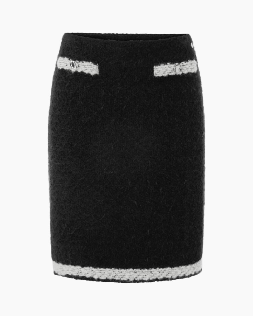 skirt, black, wool, textured, mini