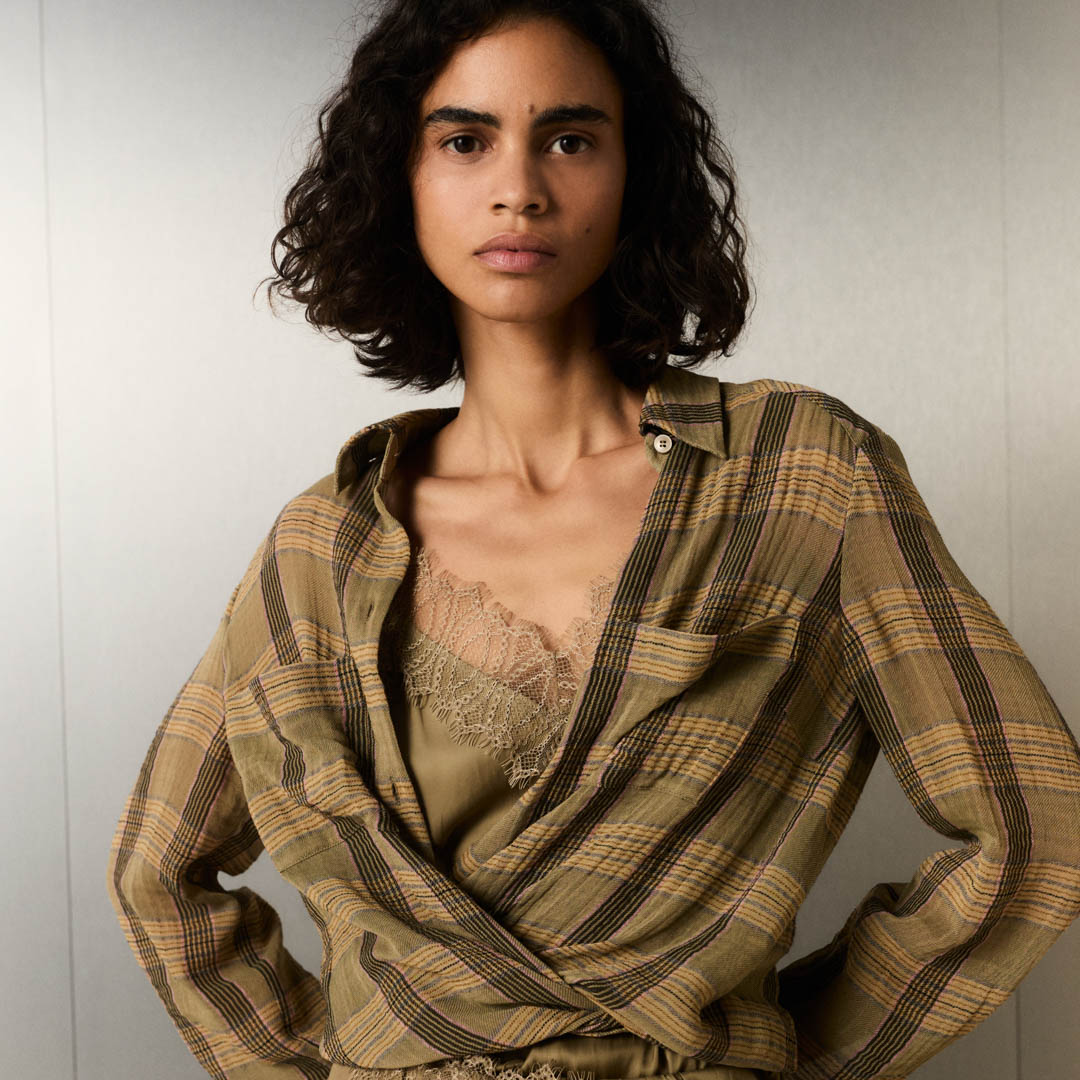 plaid, shirt, blouse, linen, beige