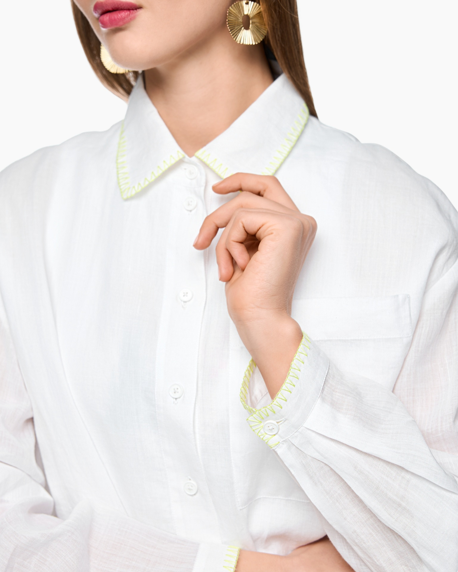 white shirt, collar, long sleeves, button-down, linen