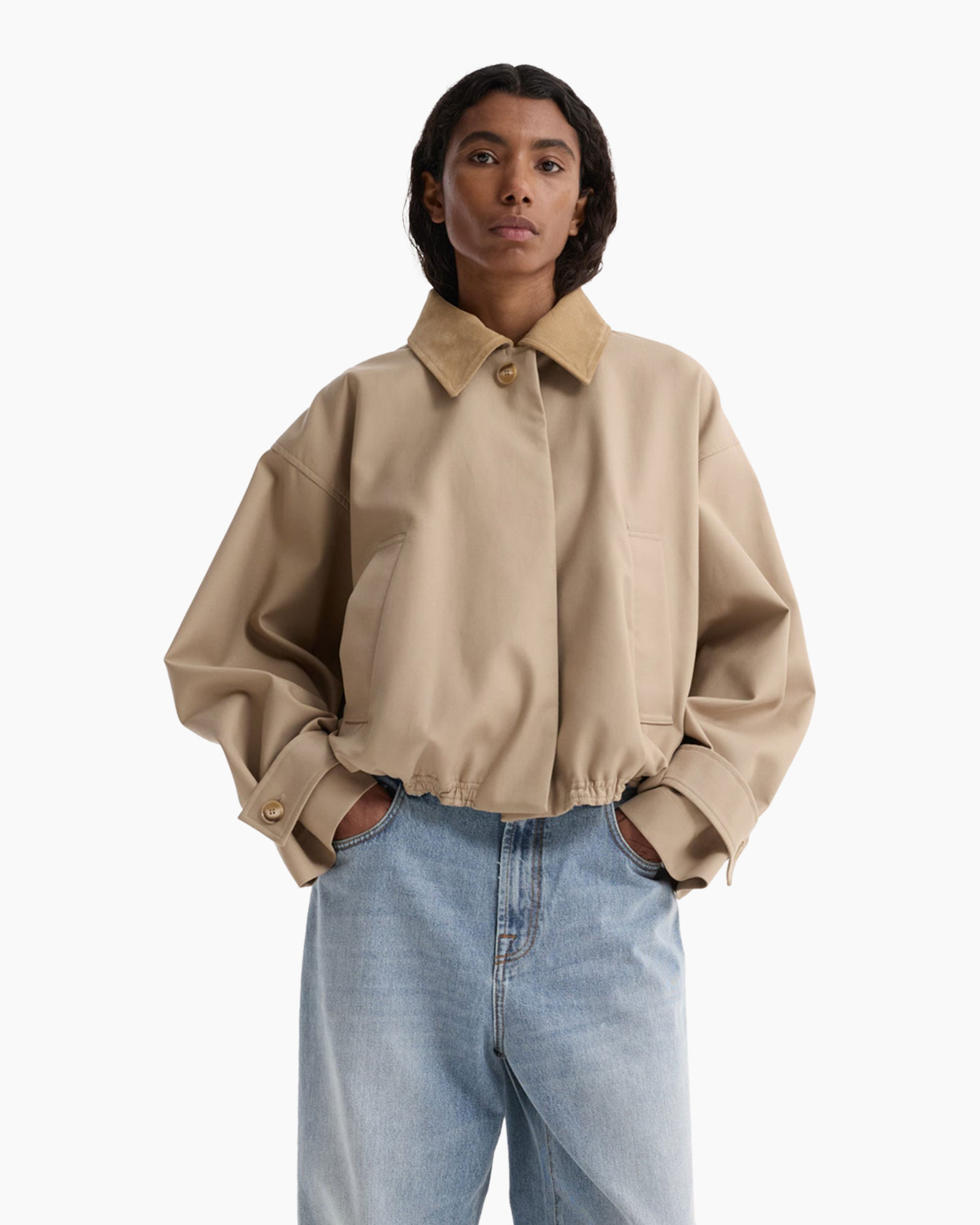 jacket, beige,  oversized, collar, pockets