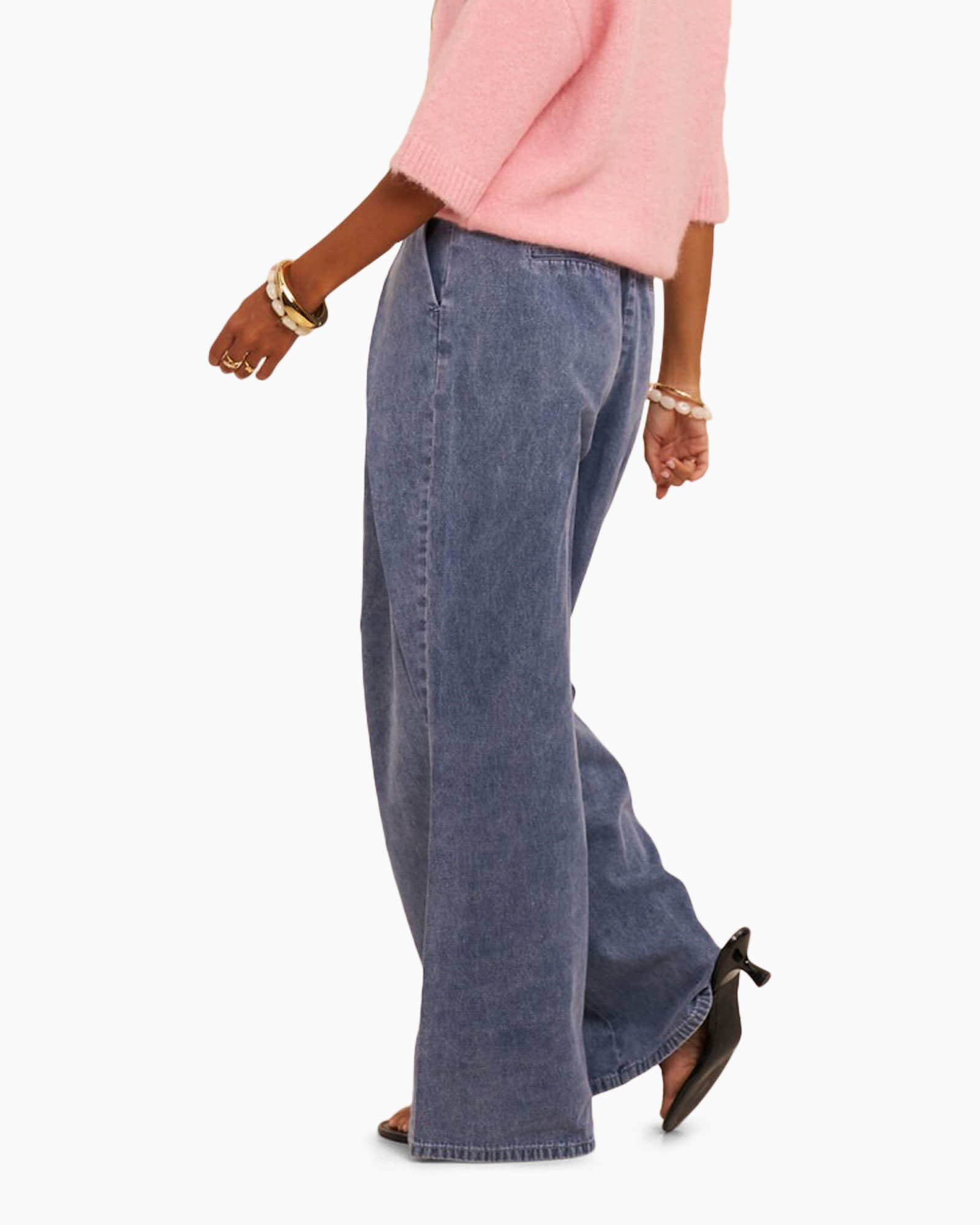 wide-leg jeans, denim, blue, high-waist, pants