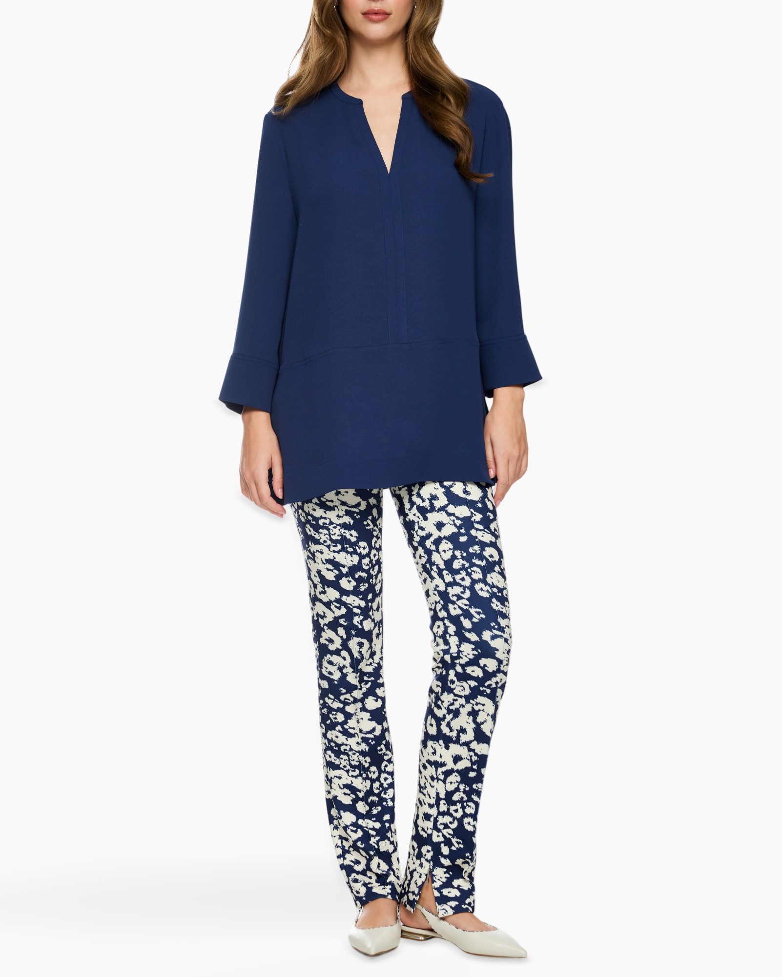 tunics, long-sleeve, solid color, slit-hem, legging-pants