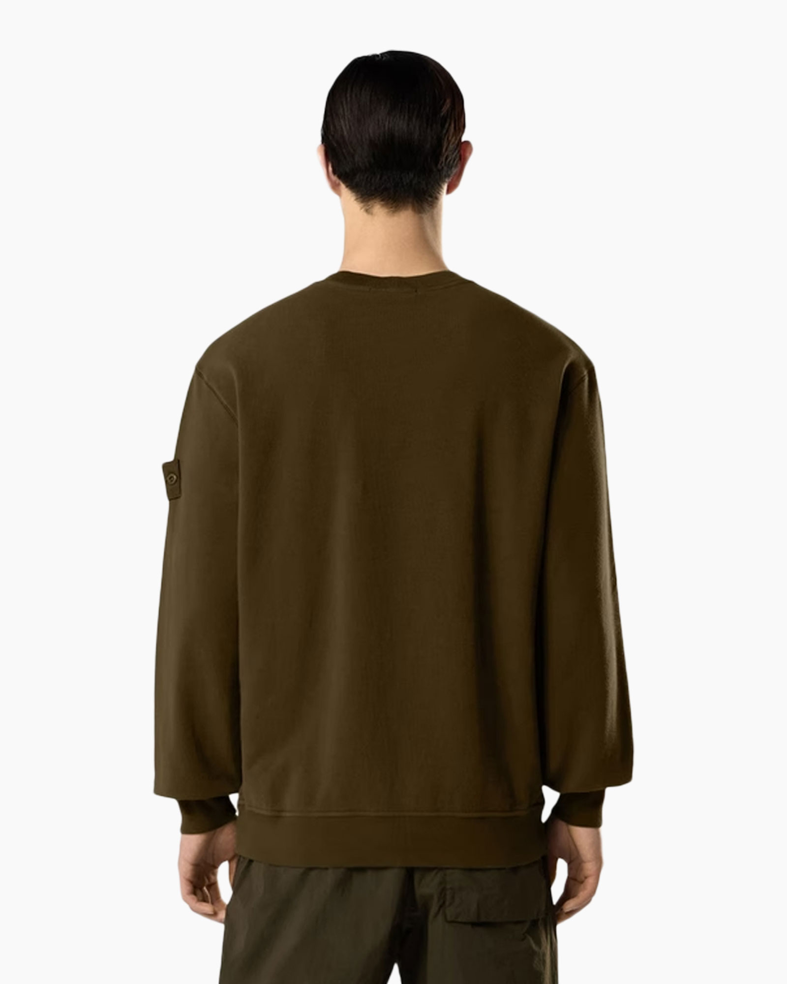 brown, sweatshirt, long sleeves, round neck, back view